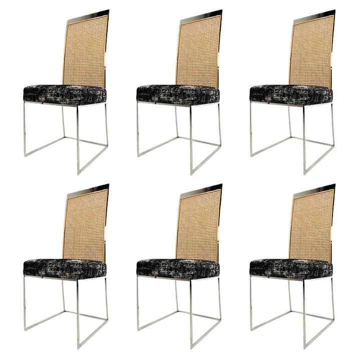 Set of 6 Chrome Milo Baughman Dining Chairs For Sale