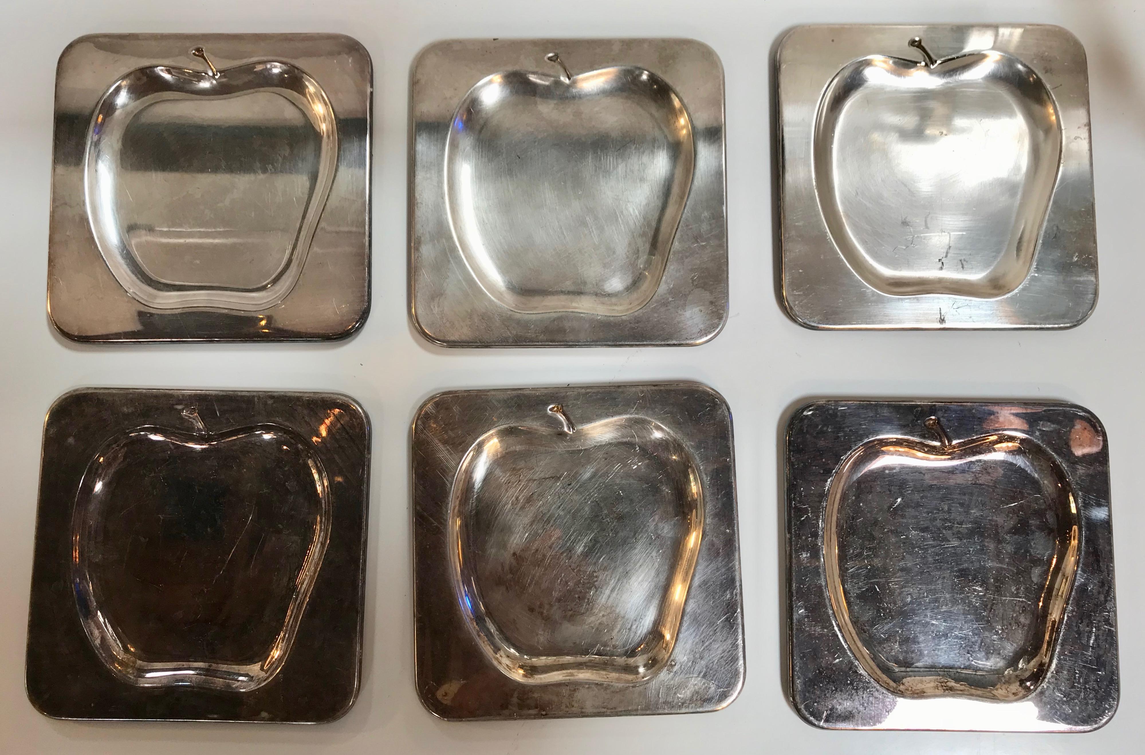 Modern Set of 6 Chrome Square Cocktail Plates, Italy, 1970s