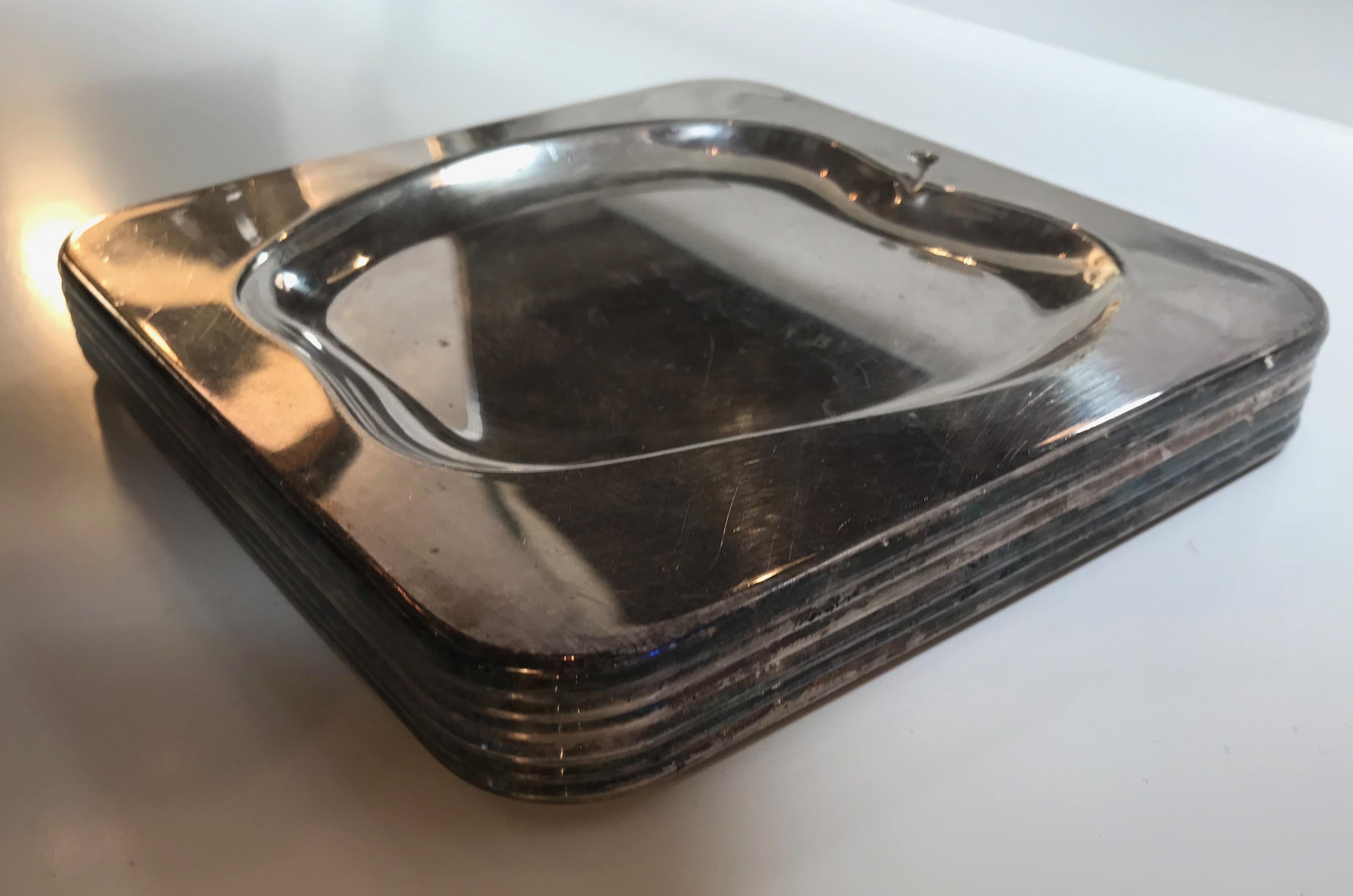 Set of 6 Chrome Square Cocktail Plates, Italy, 1970s In Good Condition In Los Angeles, CA