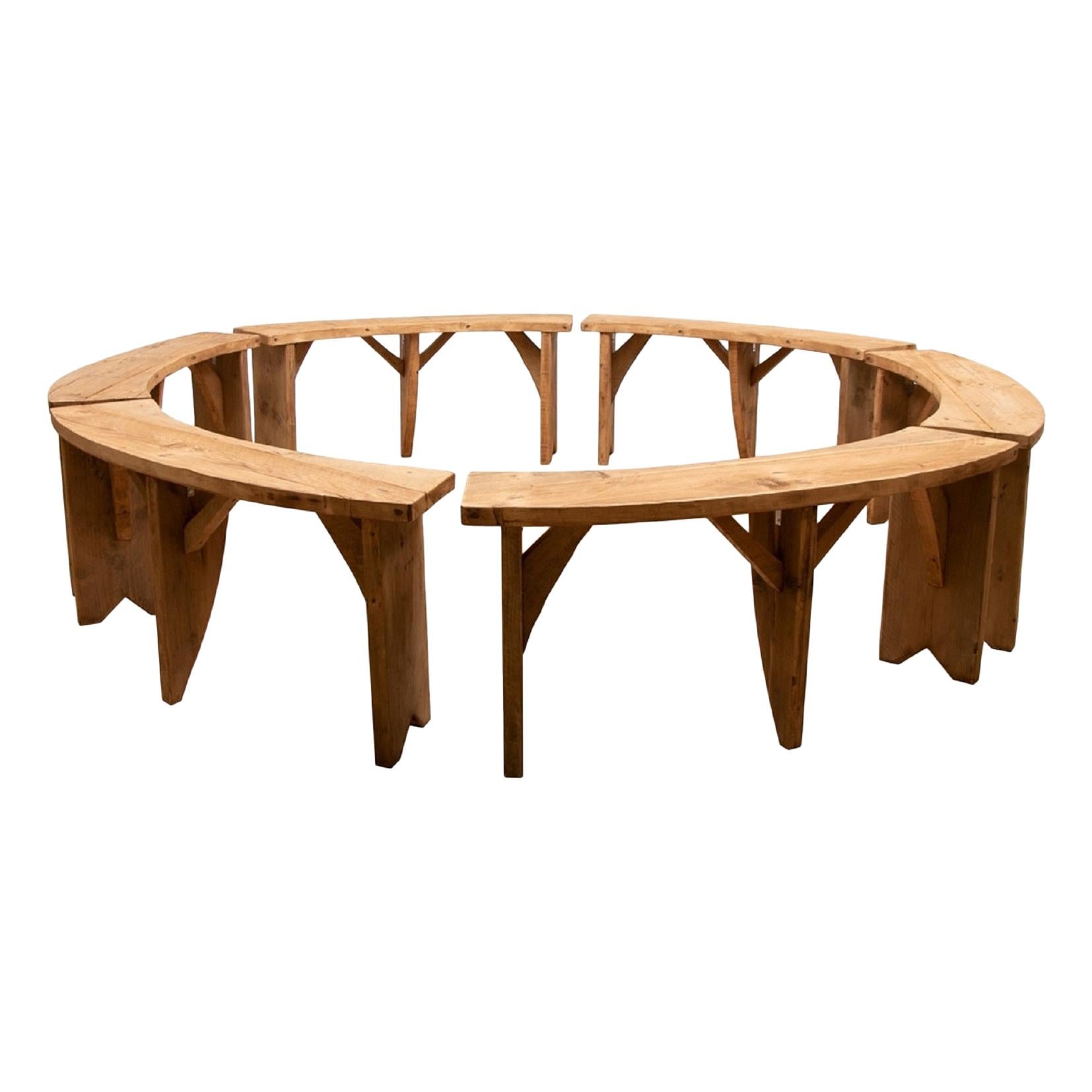 Set of 6 Circular Reclaimed Pine Benches, 20th Century For Sale