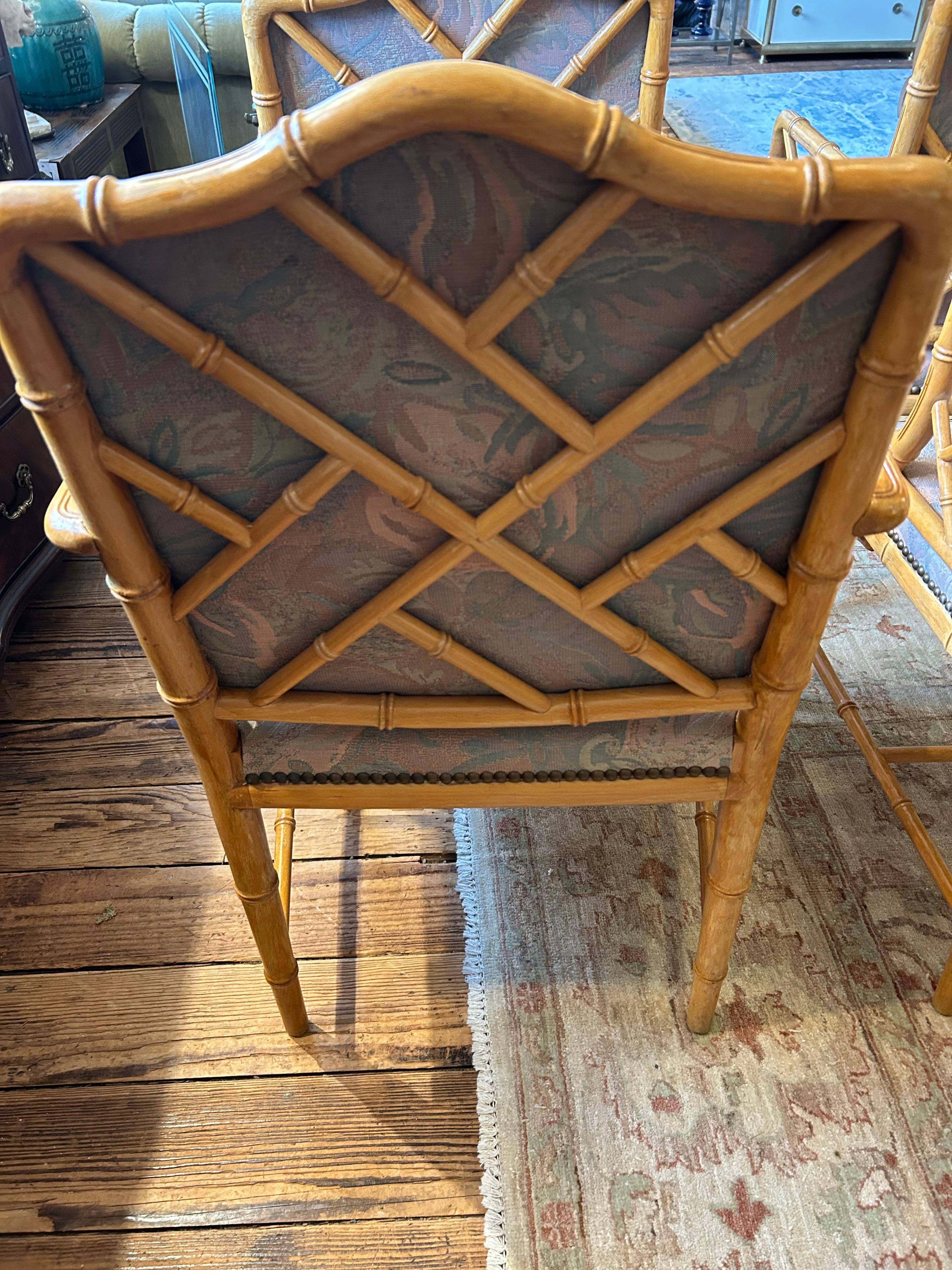 Ensemble de 6 chaises de salle à manger classiques en bambou de style Chippendale en vente 1