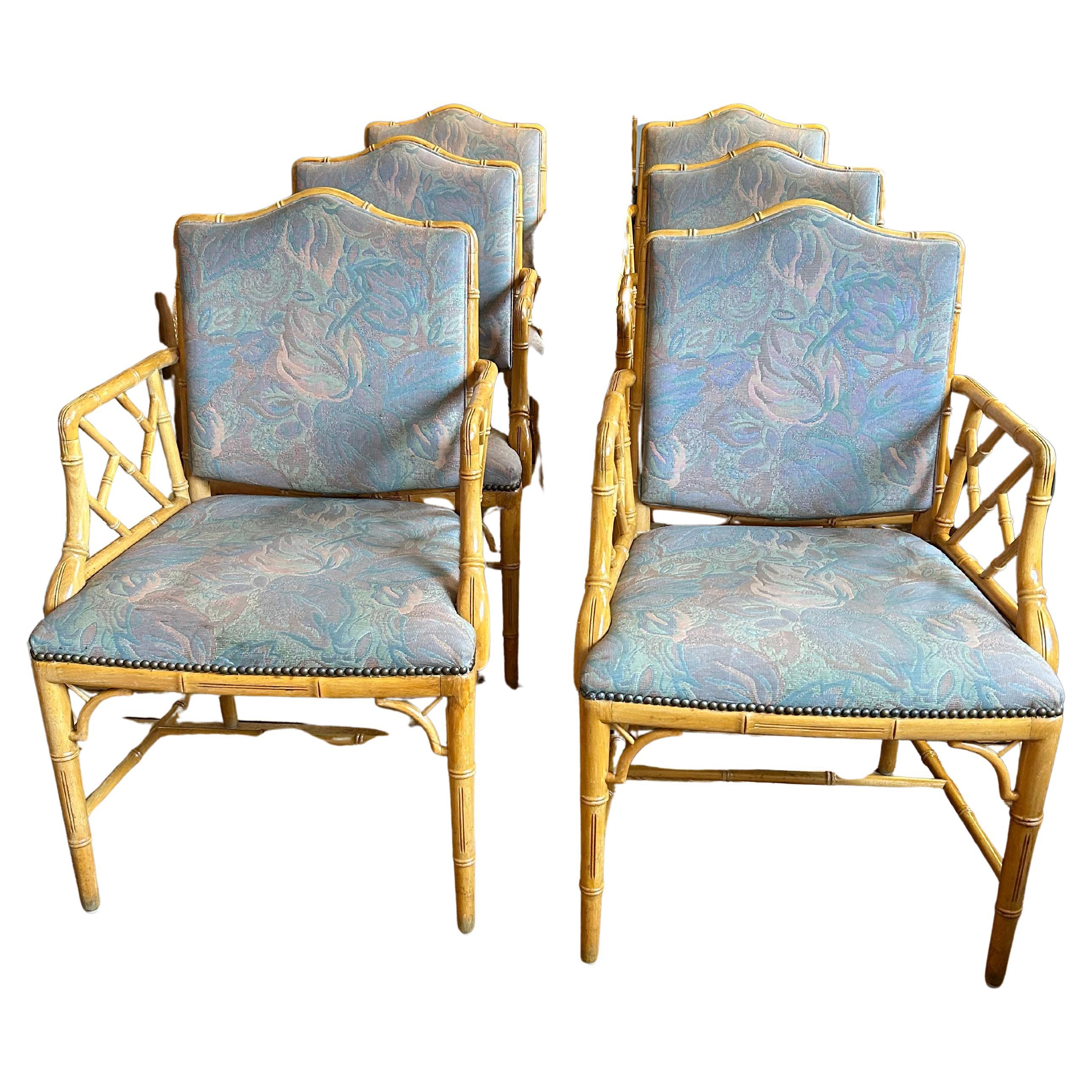 Set di 6 sedie da pranzo classiche con bracci in bambù in stile Chippendale