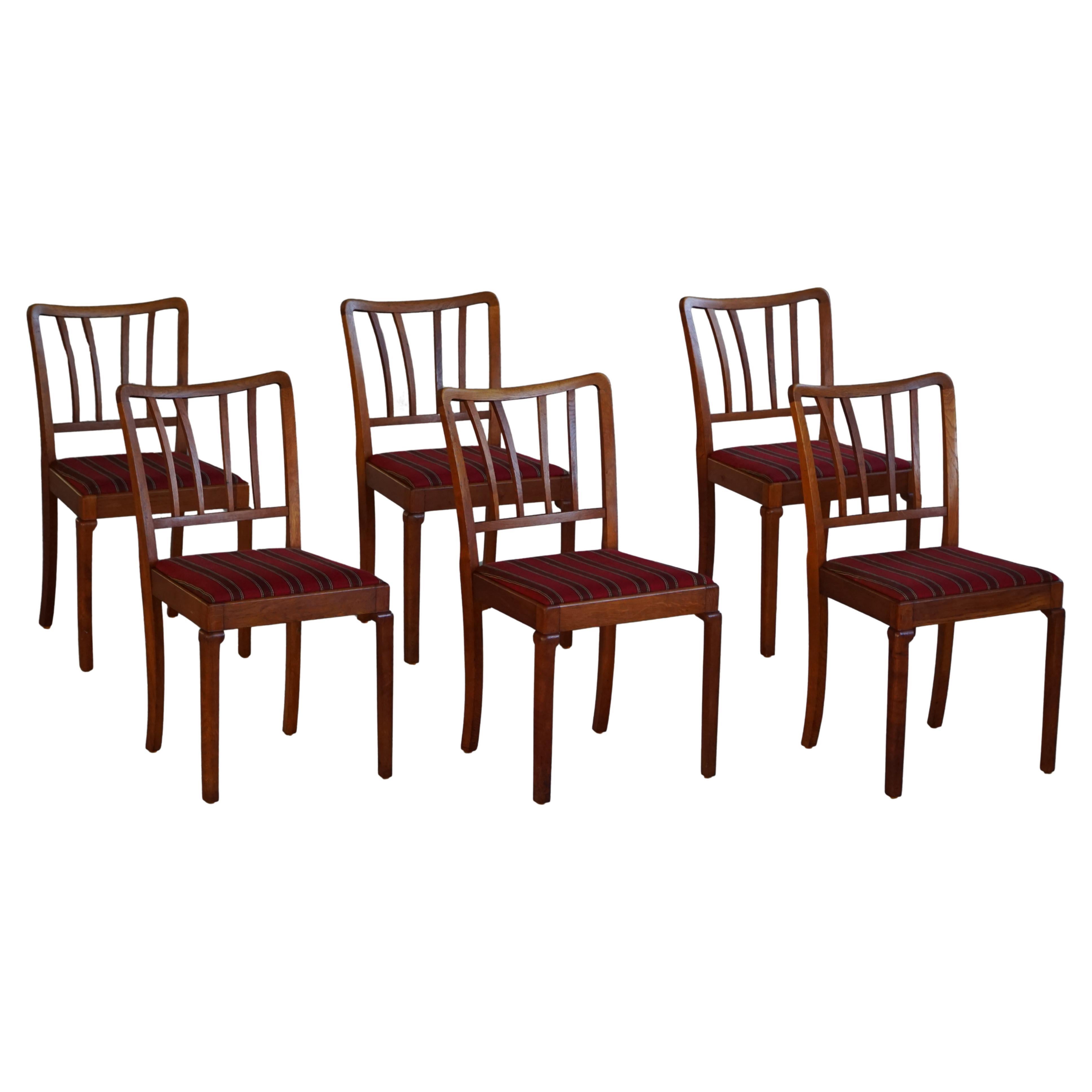 Set of 6 Classic Danish Modern Dining Chairs, Oak & Upholstered Seats, 1950s