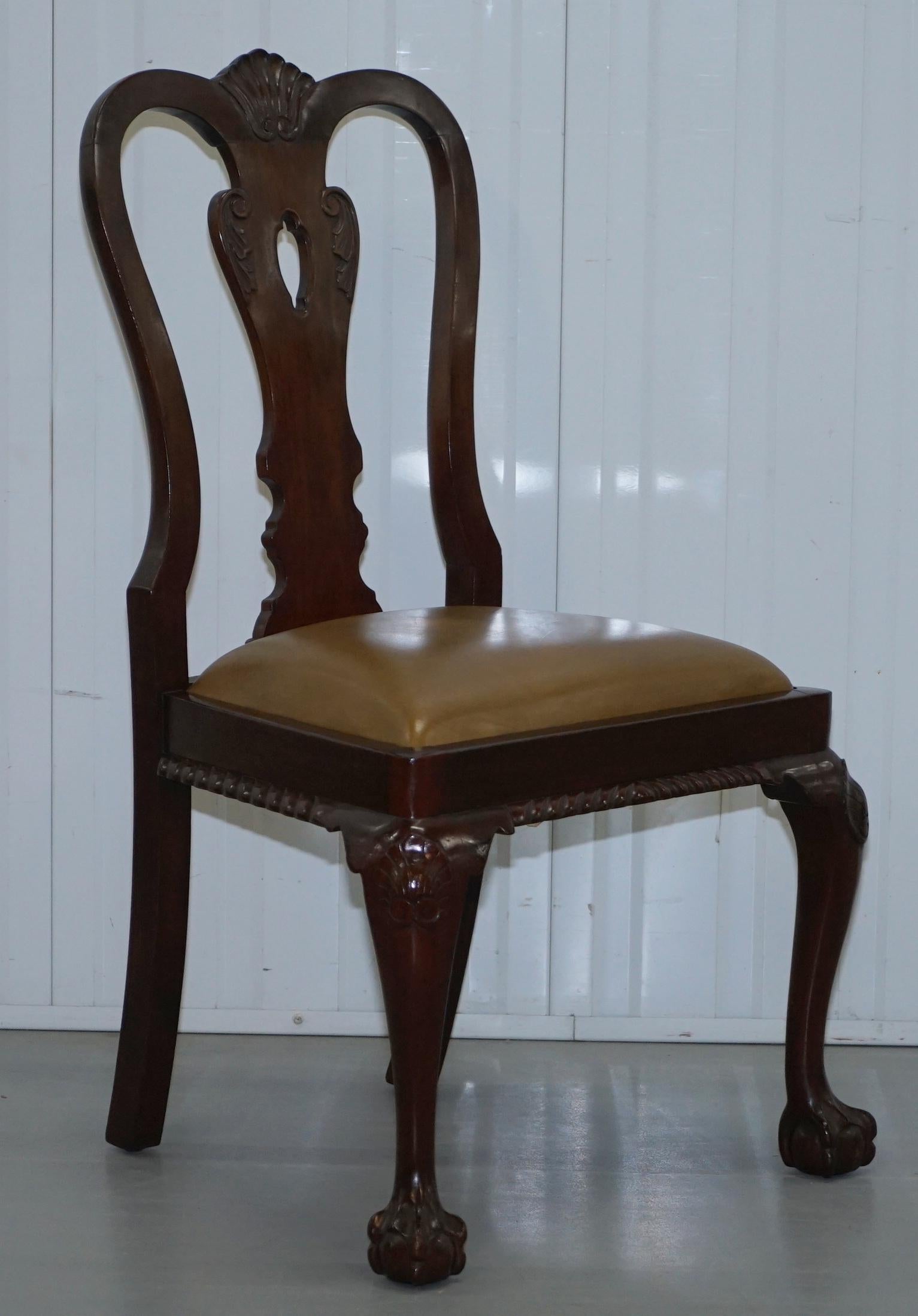 Set of 6 Claw and Ball Mahogany Thomas Chippendale Style Antique Dining Chairs 5