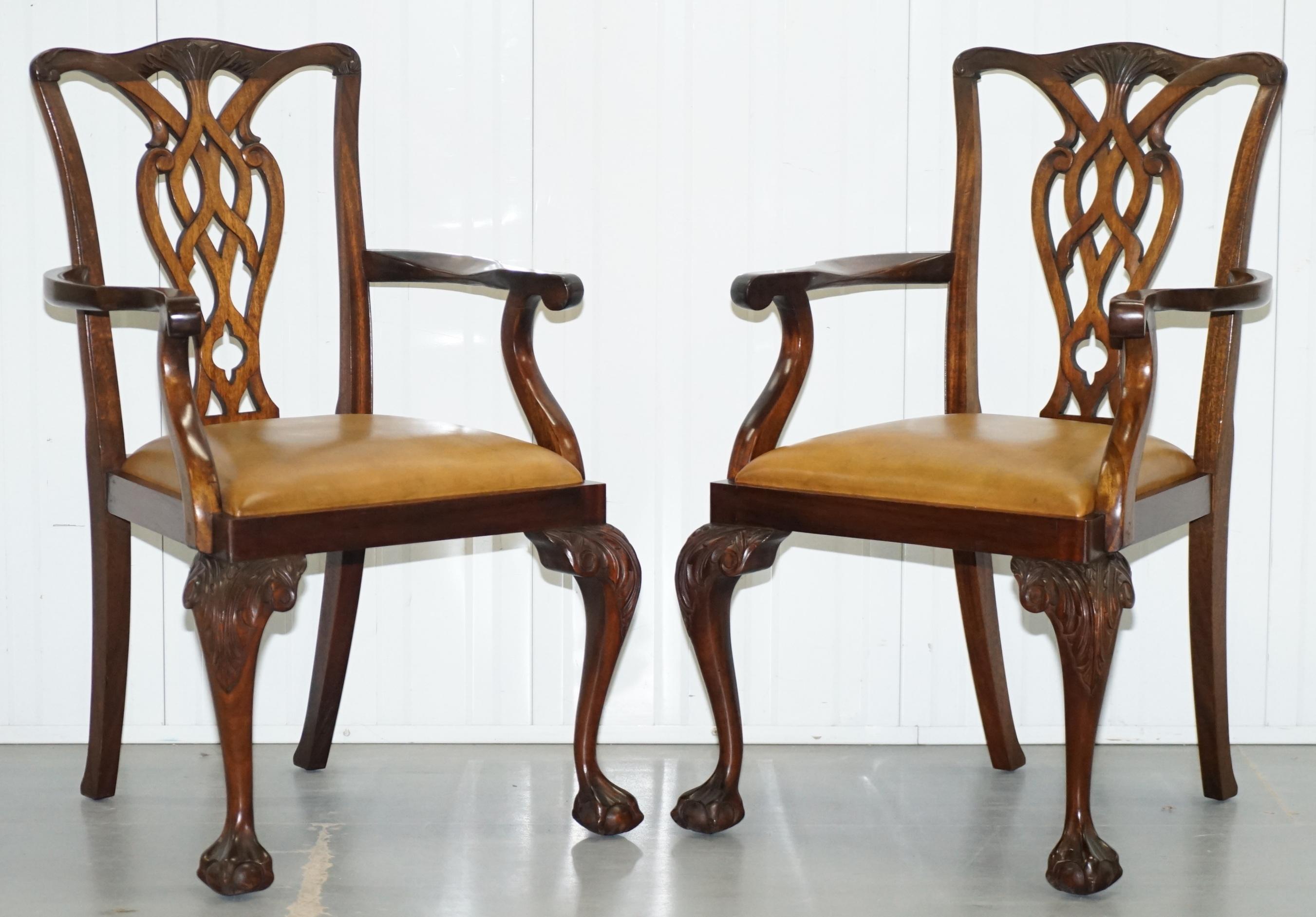 Set of 6 Claw and Ball Mahogany Thomas Chippendale Style Antique Dining Chairs 8