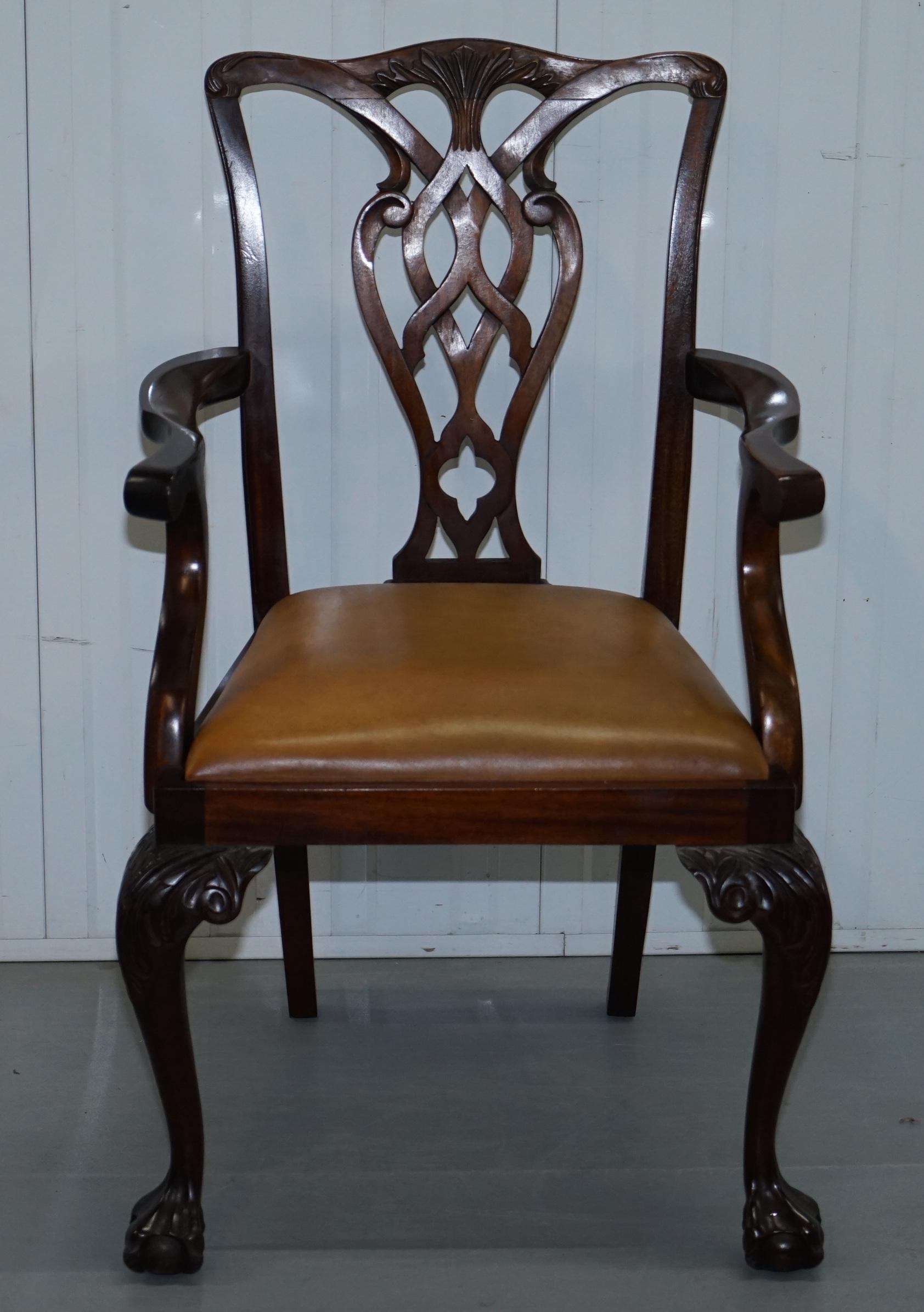 Set of 6 Claw and Ball Mahogany Thomas Chippendale Style Antique Dining Chairs 10