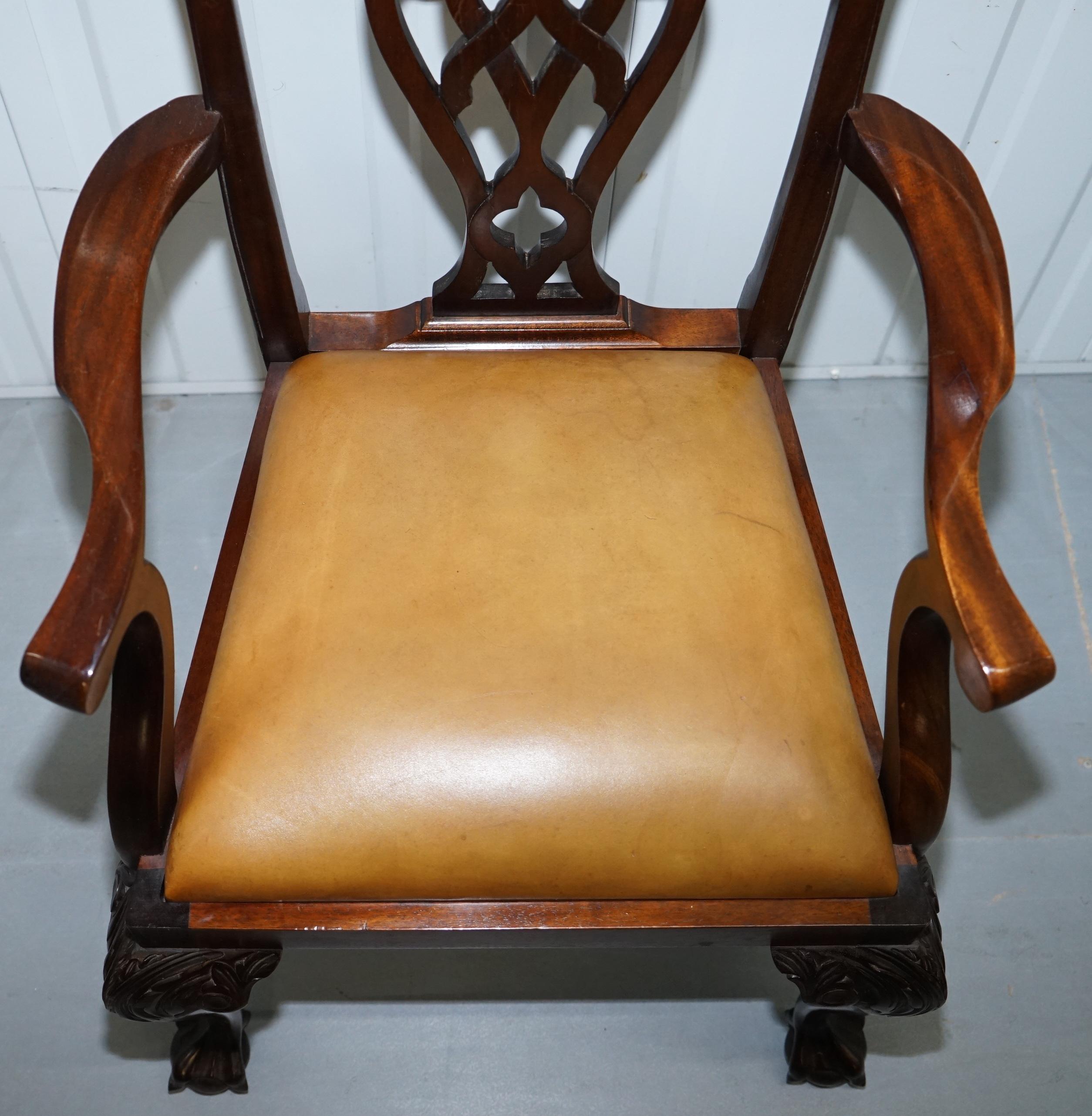 Set of 6 Claw and Ball Mahogany Thomas Chippendale Style Antique Dining Chairs 12
