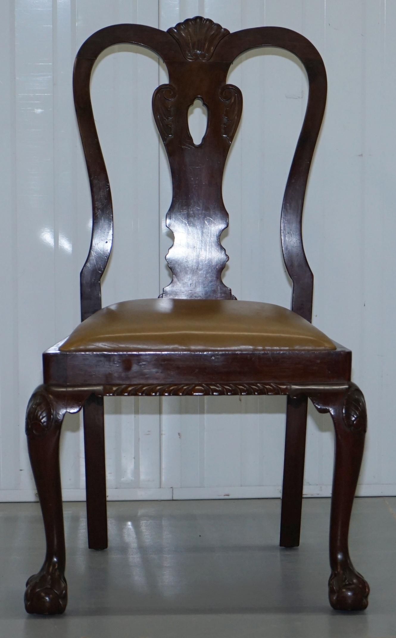 English Set of 6 Claw and Ball Mahogany Thomas Chippendale Style Antique Dining Chairs