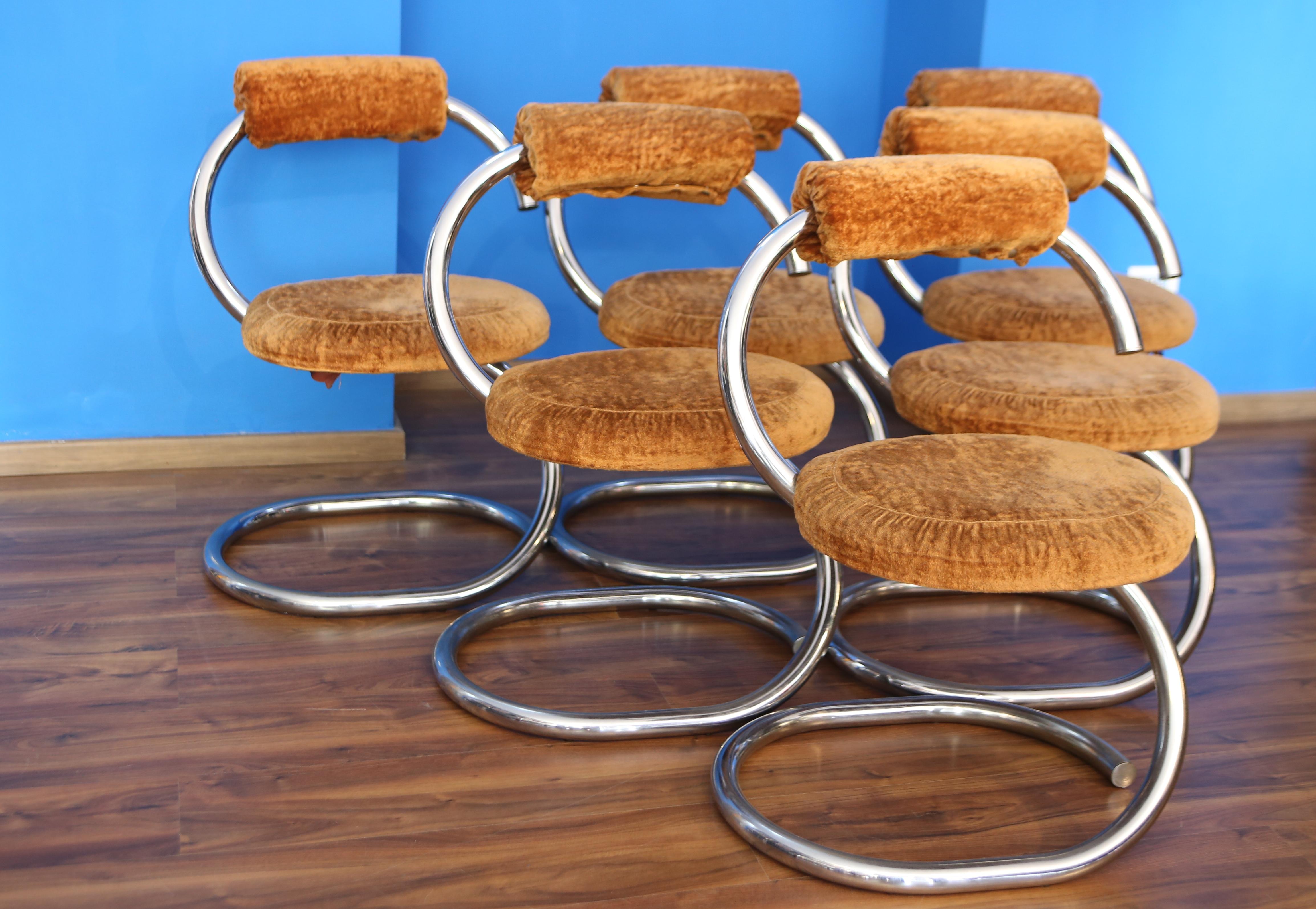GIOTTO STOPPINO (Vigevano, 1926 - Milan, 2011). 
six Cobra chairs in chromed metal tubing. 1970s