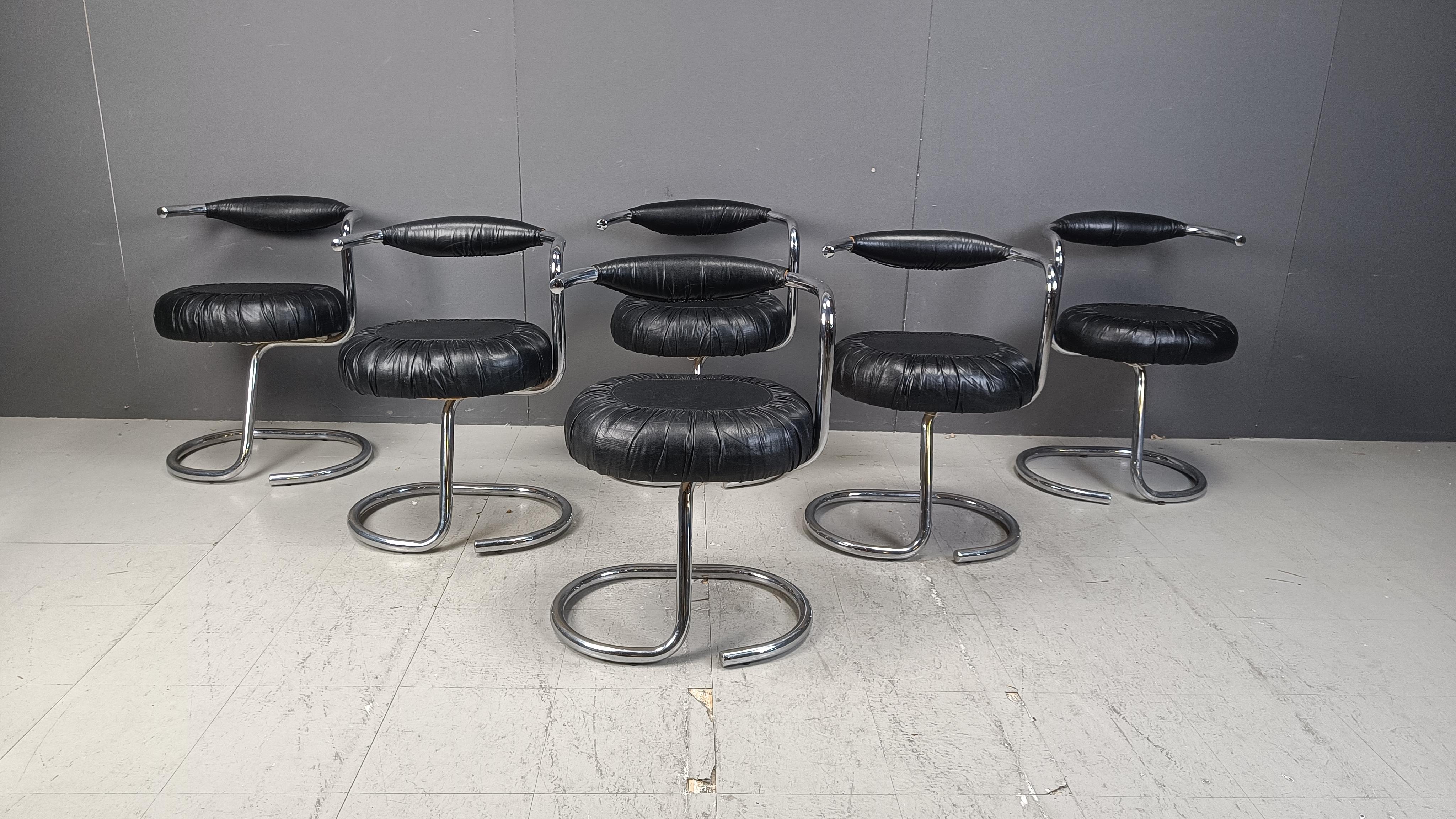 Italian Set of 6 Cobra dining chairs by Giotto Stoppino, 1970s