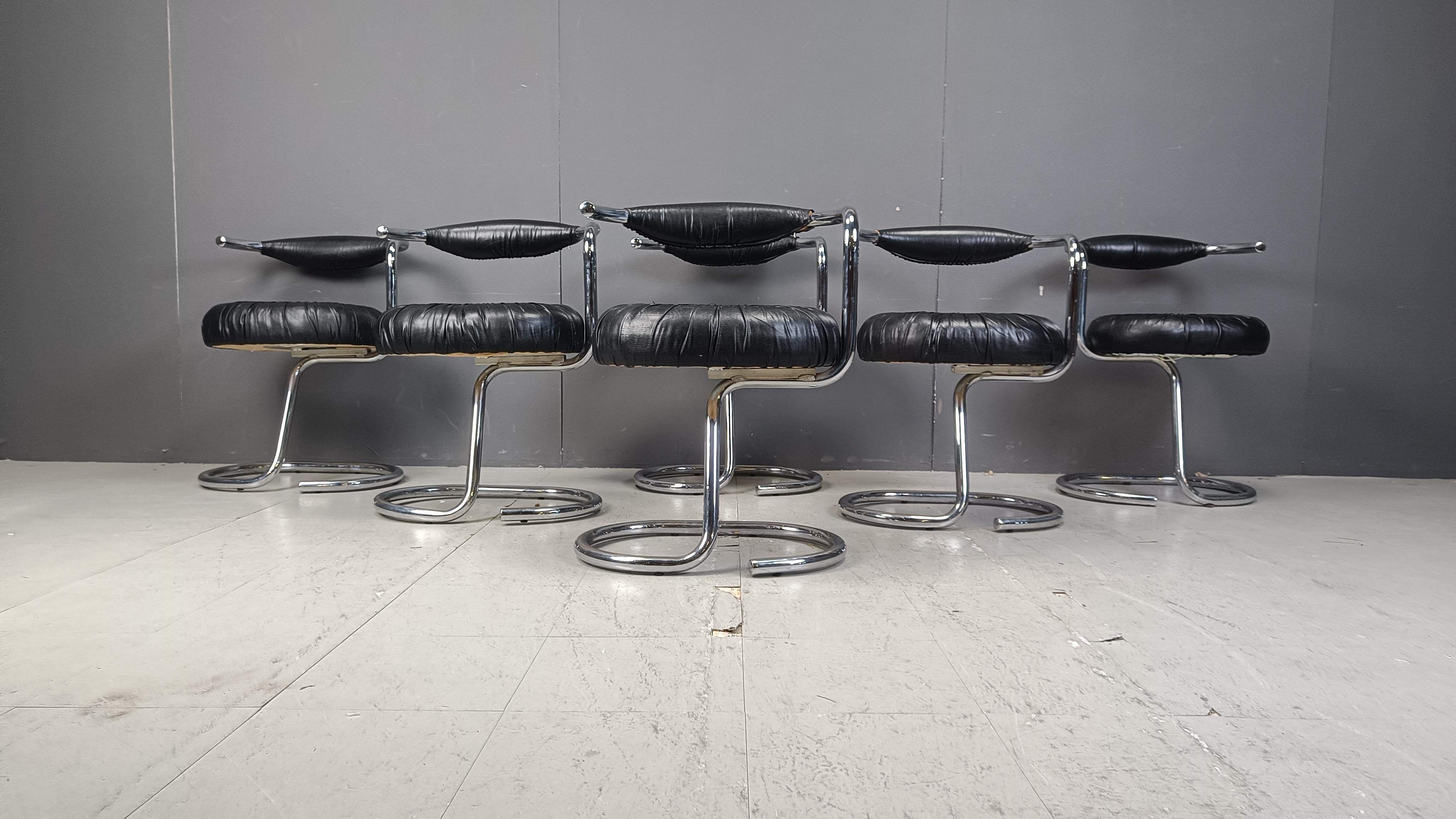 Late 20th Century Set of 6 Cobra dining chairs by Giotto Stoppino, 1970s