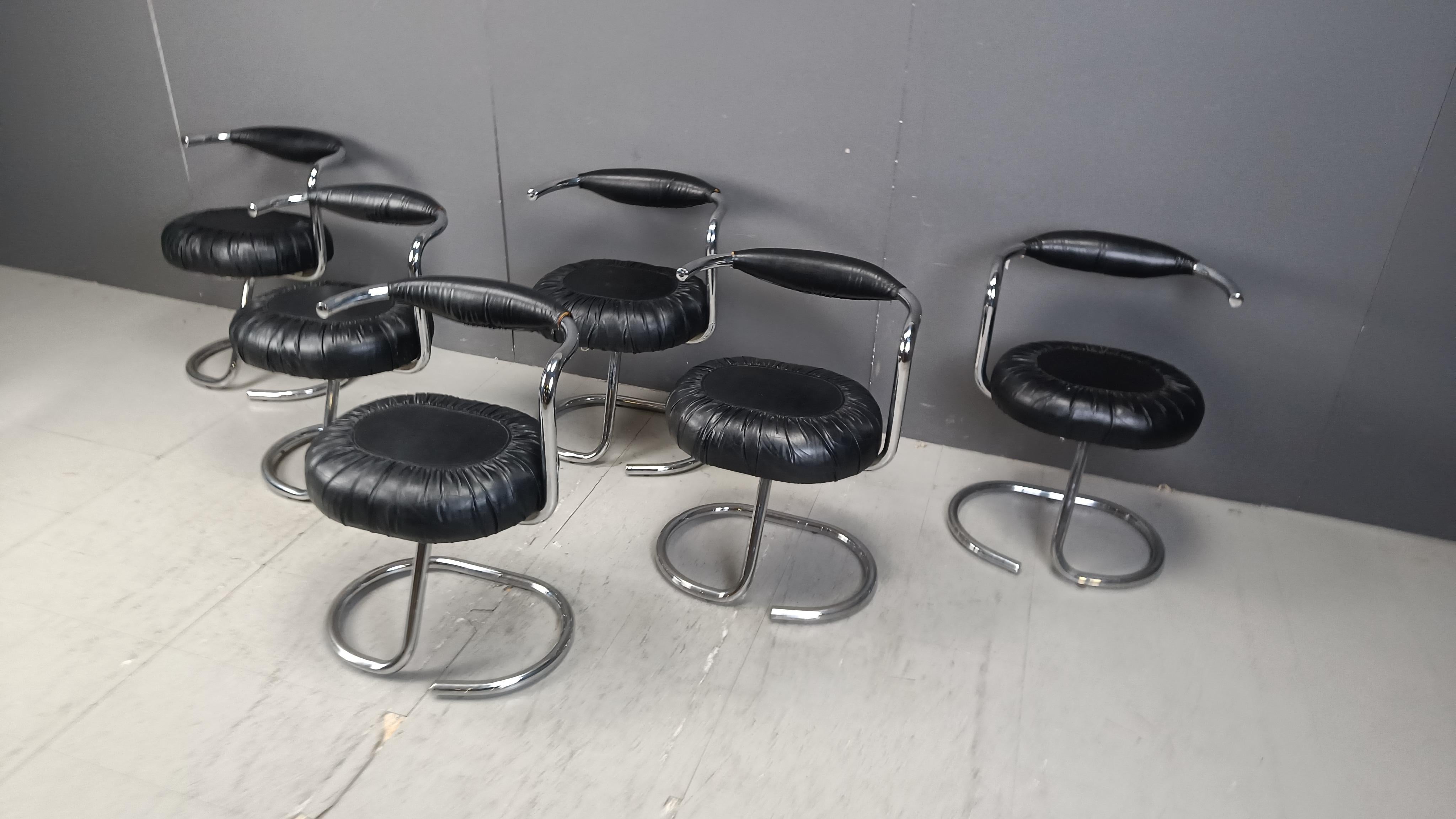 Faux Leather Set of 6 Cobra dining chairs by Giotto Stoppino, 1970s