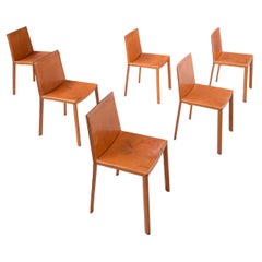 Set of 6 Cognac Leather Dinning Chairs, Italy 1970