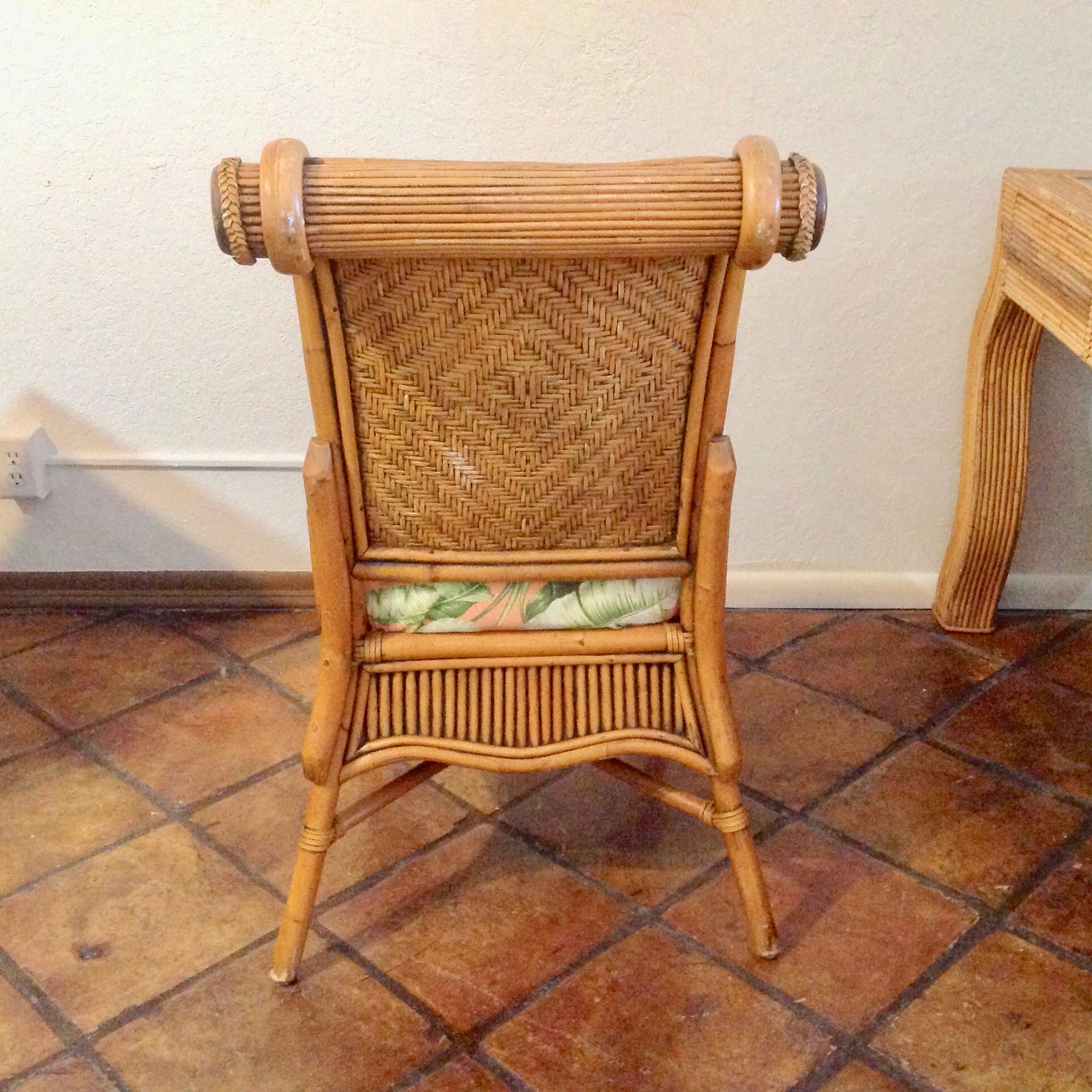 Mid-20th Century Set of 6 Colonial Style Rattan Dining Chairs