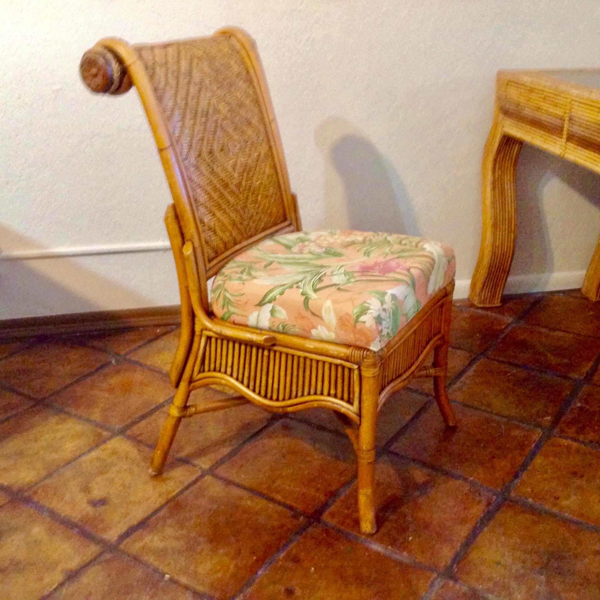 Indonesian Set of 6 Colonial Style Rattan Dining Chairs