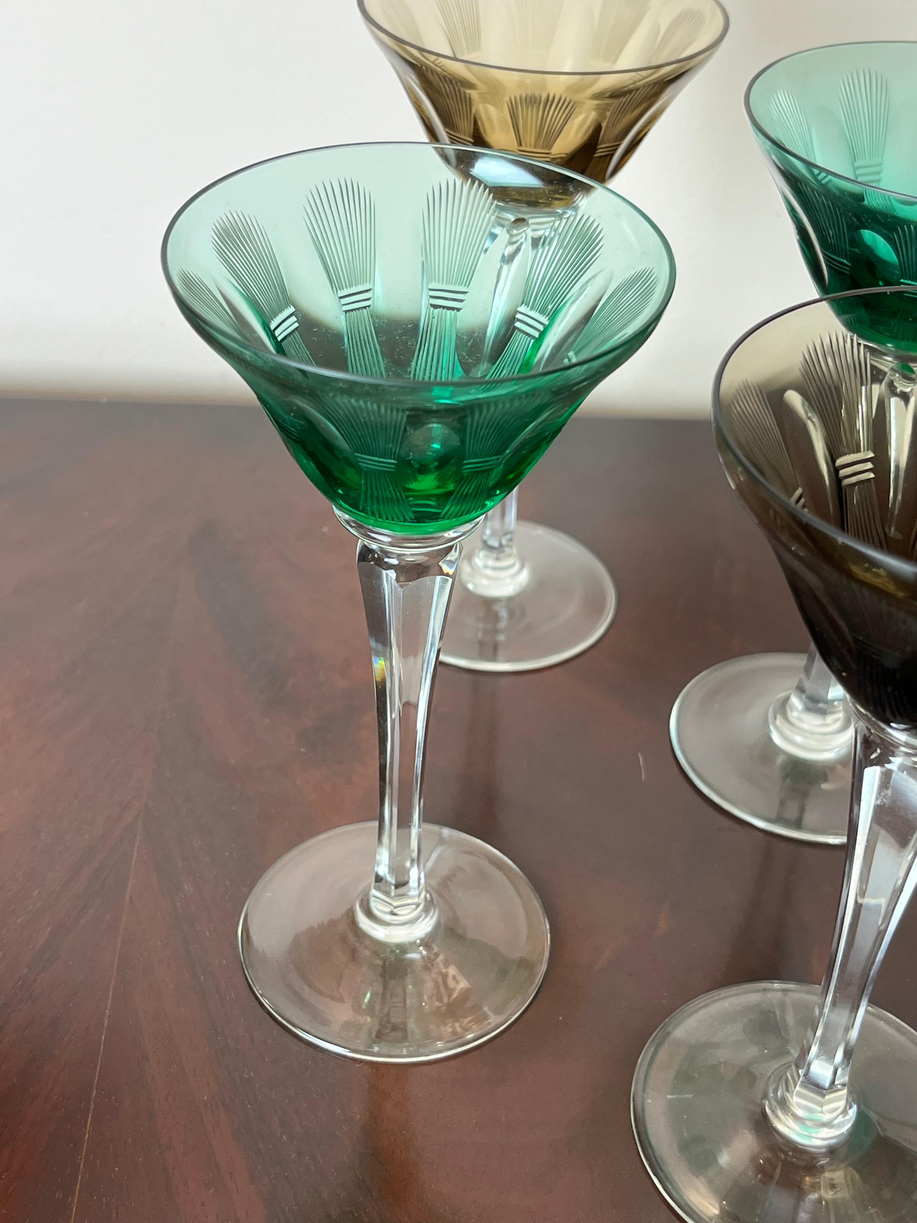 Set of 6 Colored Crystal Glasses, Italy, 1950s For Sale 4
