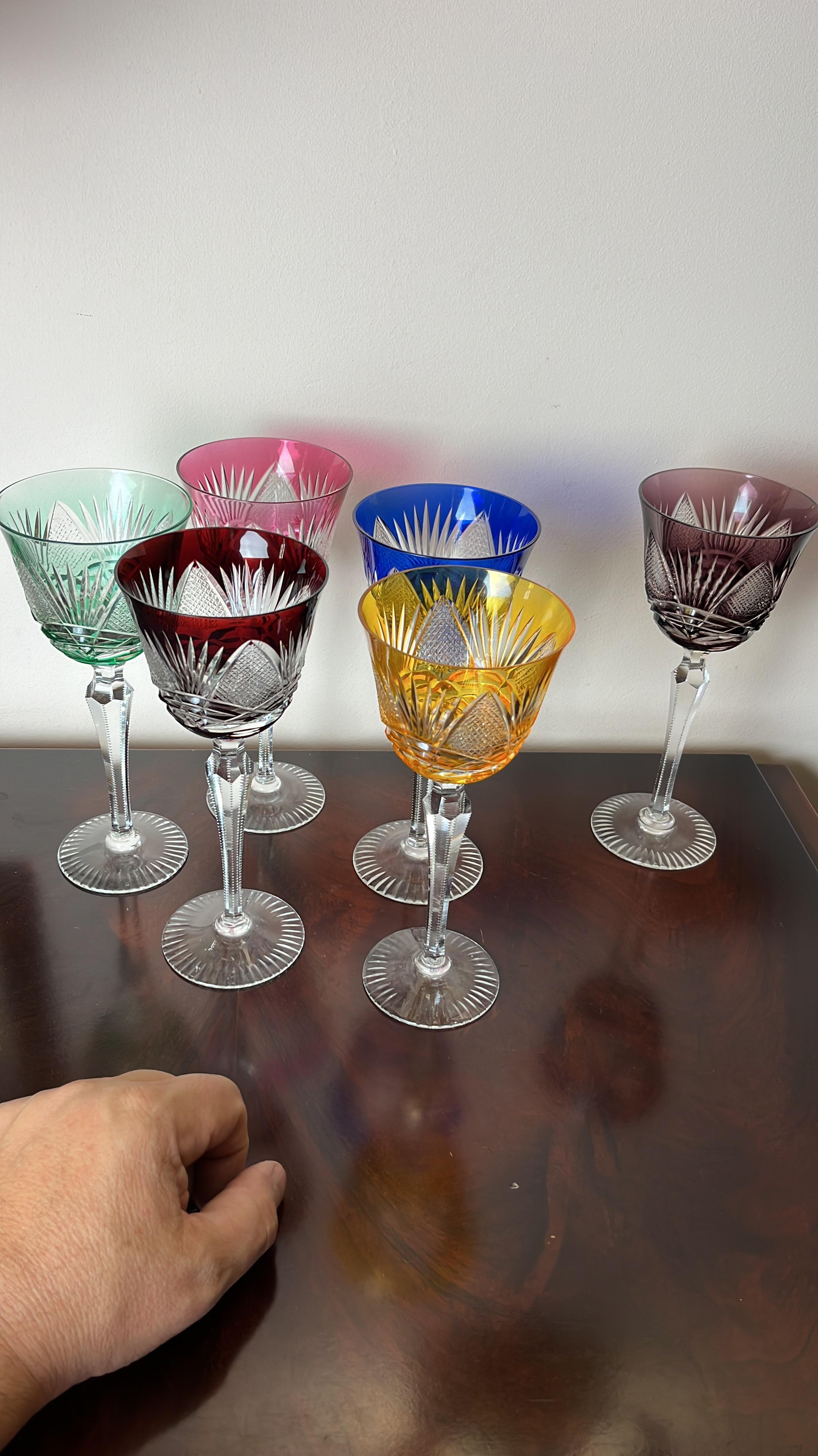 Set of 6 Colored Crystal Glasses, Italy, 1950s For Sale 7