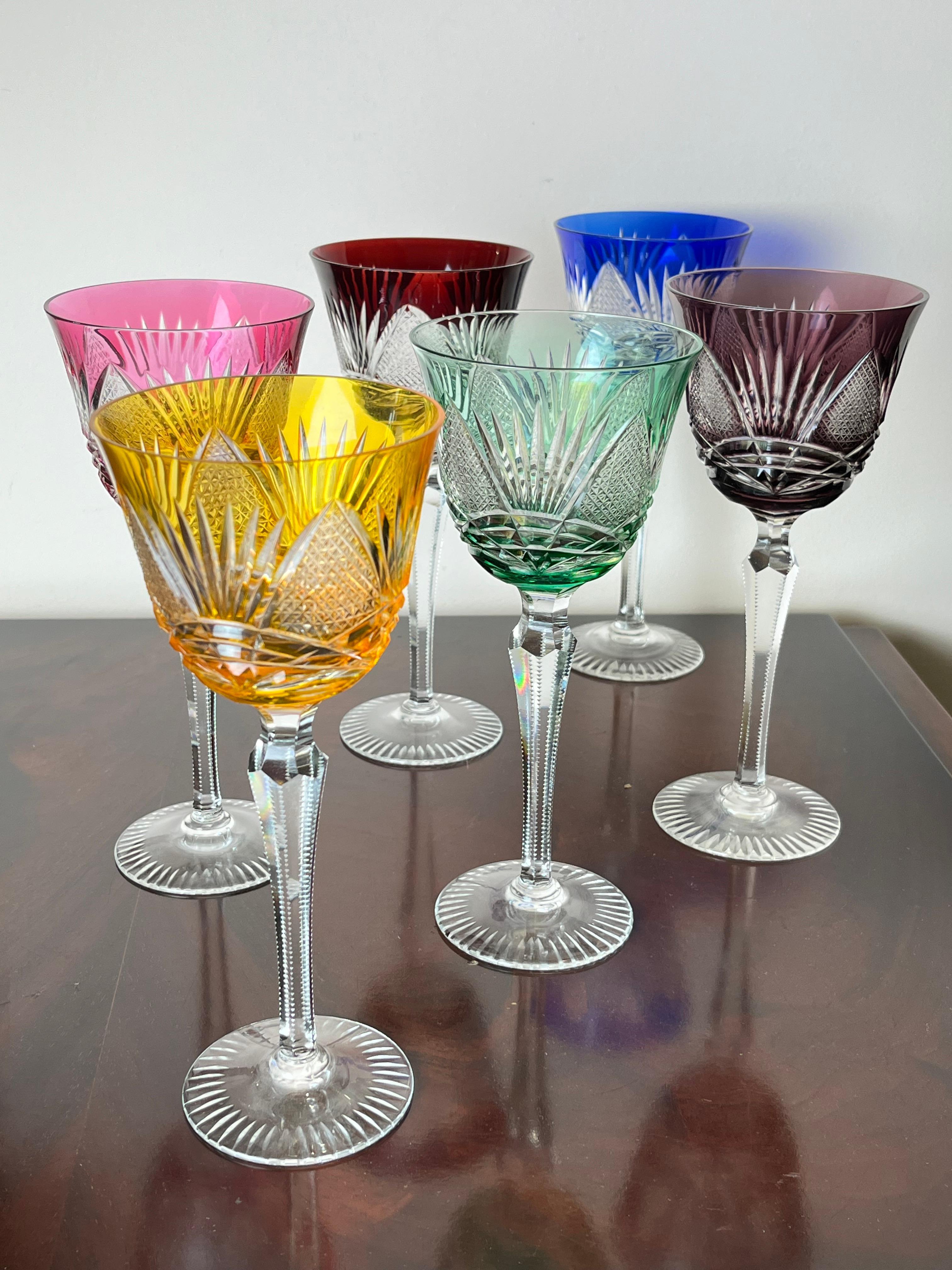 Set of 6 colored crystal glasses, Italy, 1950s
Found in a noble apartment. Intact and in excellent condition.