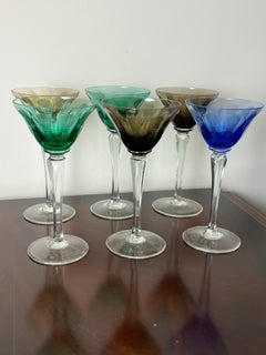 Set of 6 Colored Crystal Glasses, Italy, 1950s