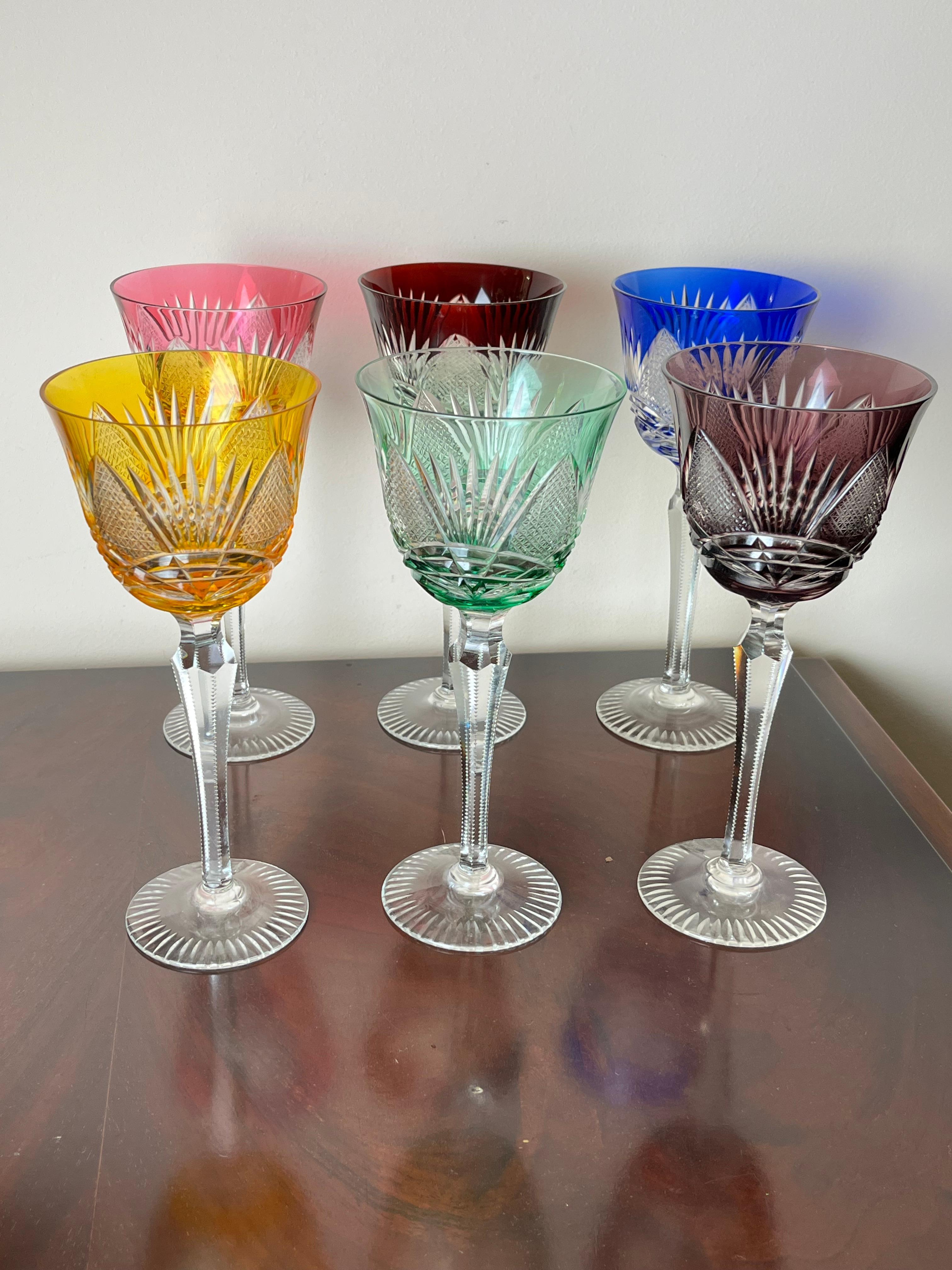 Other Set of 6 Colored Crystal Glasses, Italy, 1950s For Sale