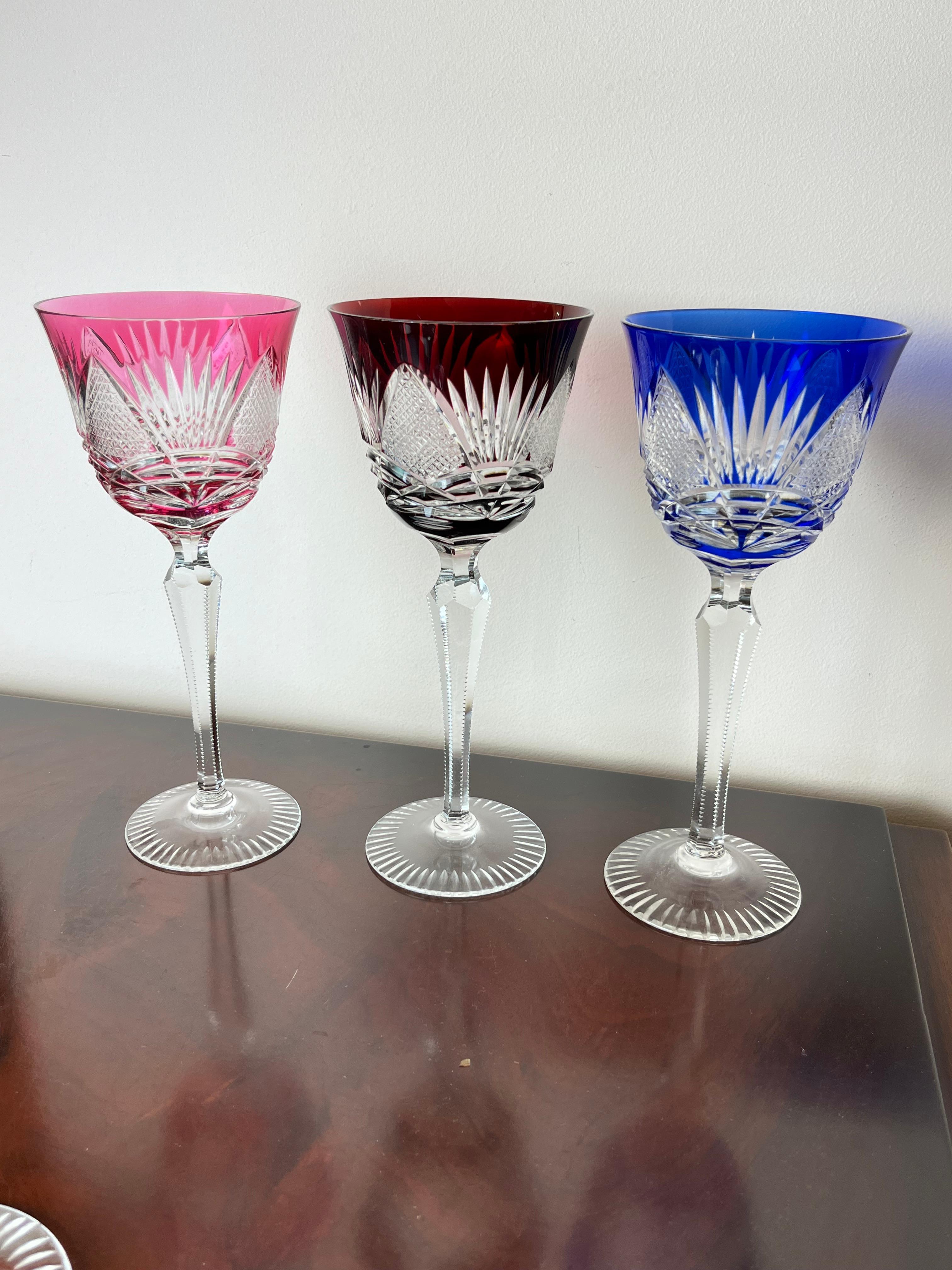 Set of 6 Colored Crystal Glasses, Italy, 1950s In Excellent Condition For Sale In Palermo, IT