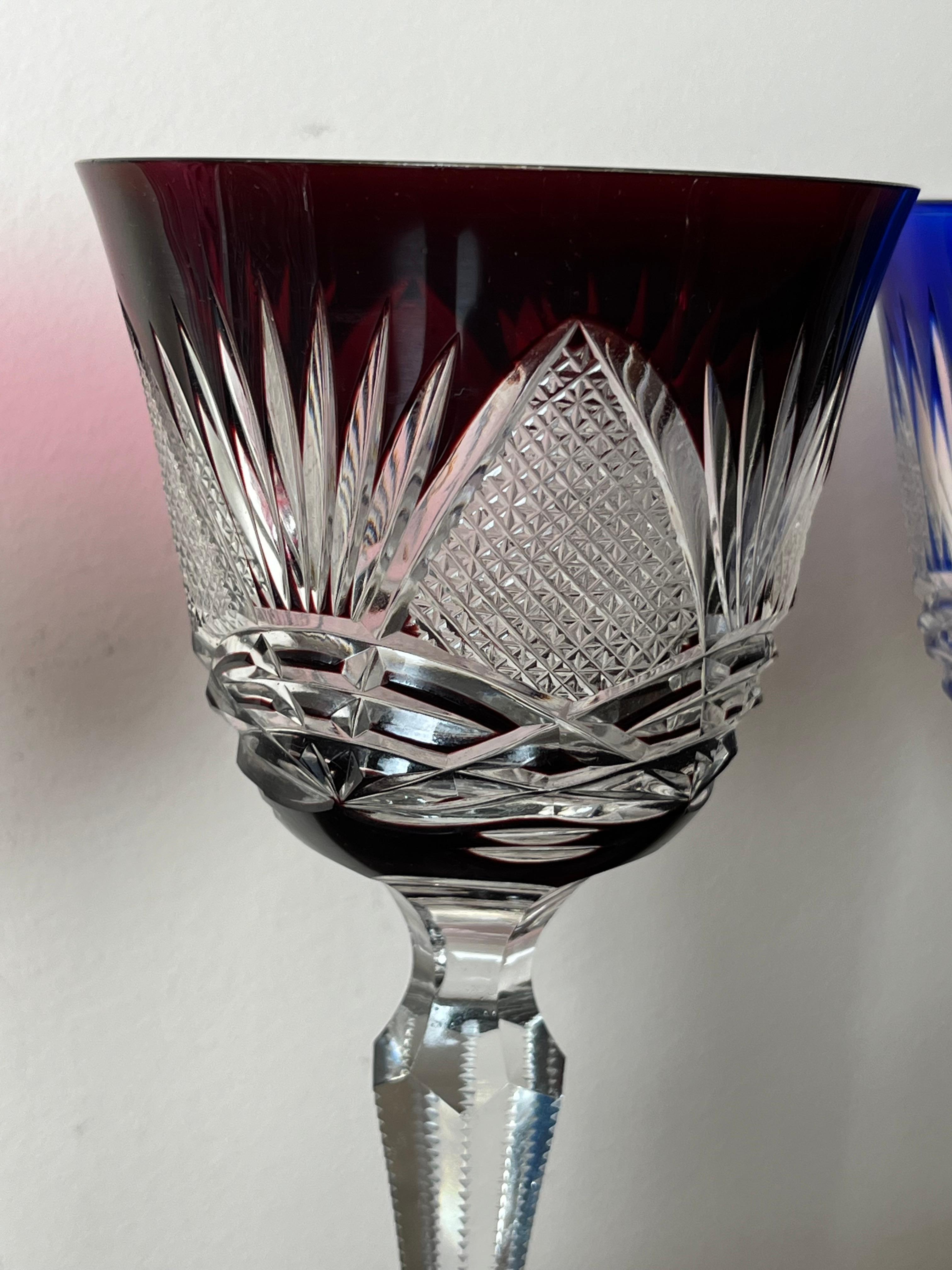 Set of 6 Colored Crystal Glasses, Italy, 1950s For Sale 3