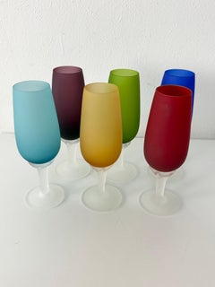 Set of 6 colored Murano glass Champagne Glasses, 1970s