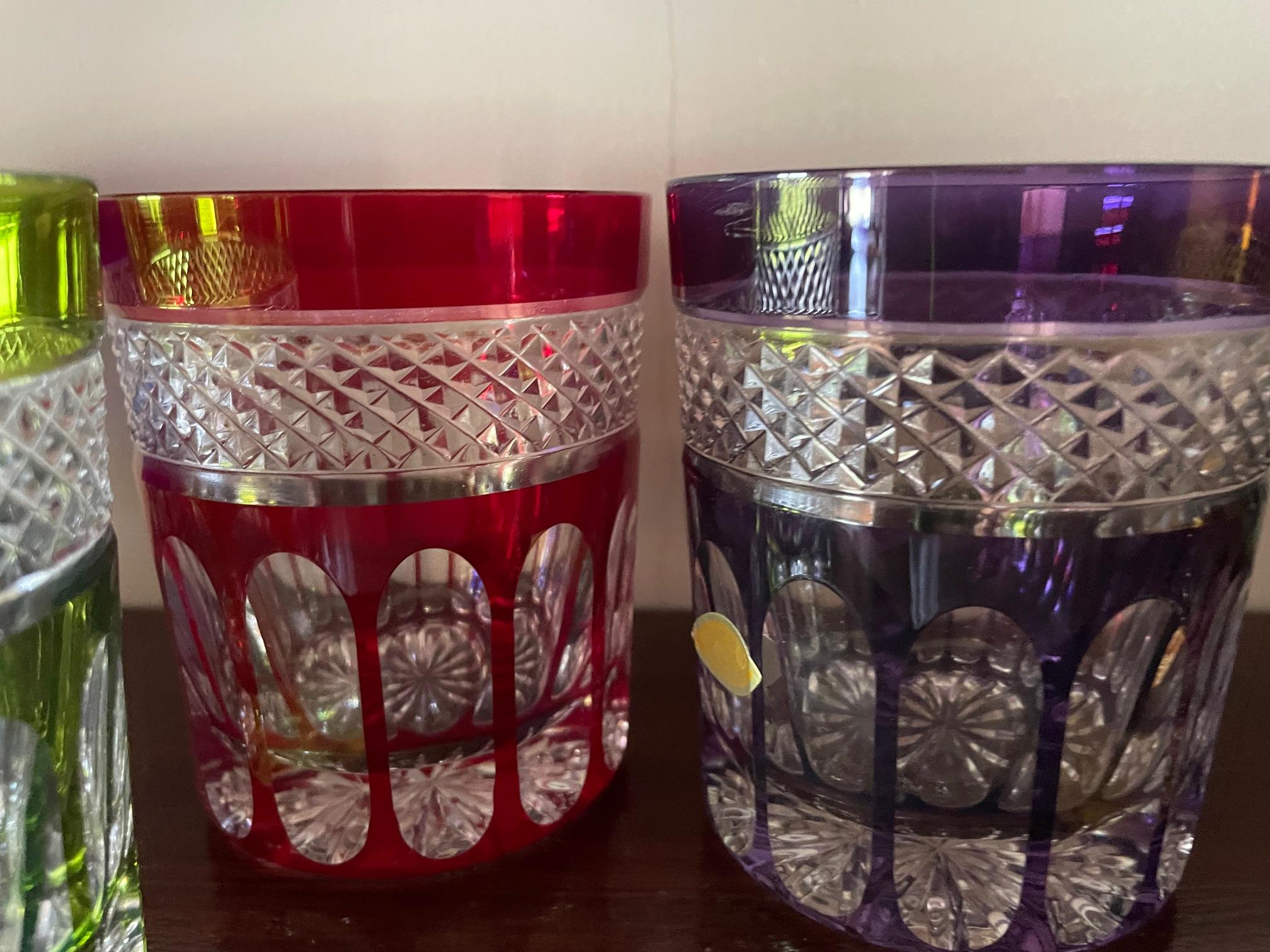 Set de 6 vasos de whisky de colores Art Decó en venta