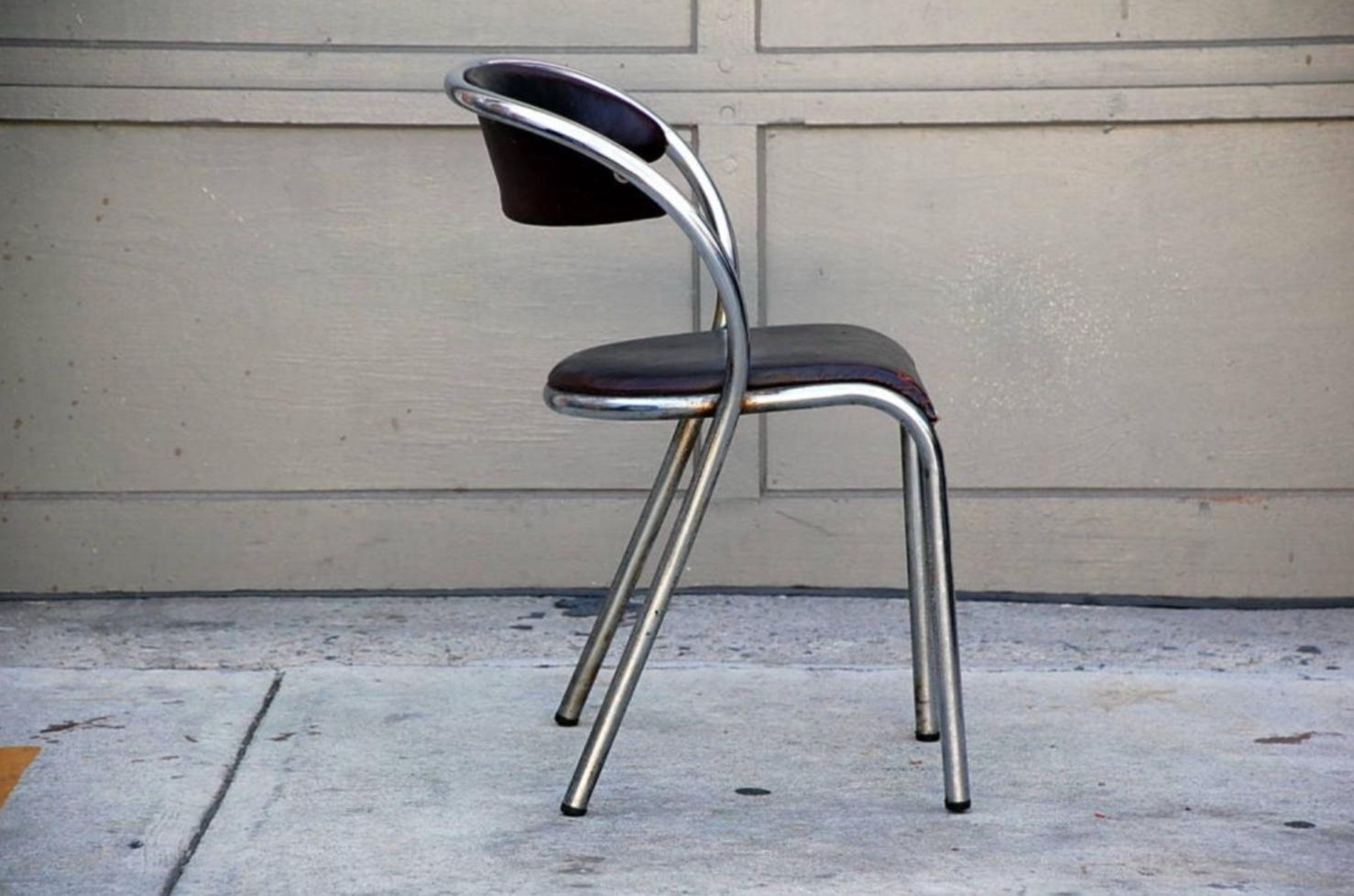 Chrome Set of 6 Comfortable French Modernist Chairs For Sale