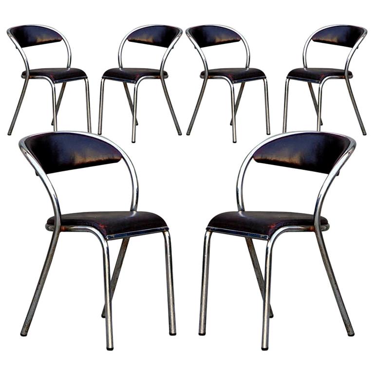 Set of 6 Comfortable French Modernist Chairs For Sale