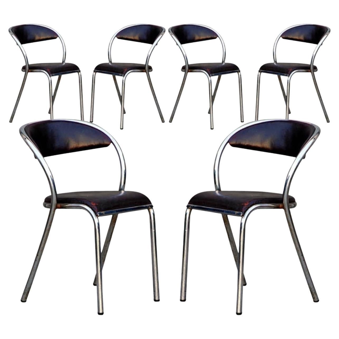 Set of 6 Comfortable French Modernist Chairs For Sale