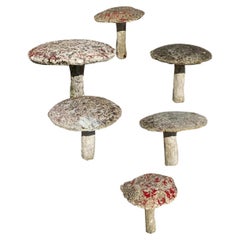 Retro Set of 6 Concrete Mushrooms, 1950s France