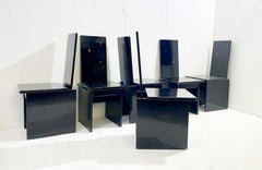 Set of 6 Constructivist Black Wooden Dining Chairs, Hungary, 1930s