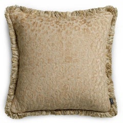 Set of 6 Contemporary Beige Velvet Square Cushion with Fringe Trim