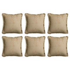 Set of 6 Contemporary Beige Velvet Square Cushion with Fringe Trim