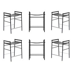 Set di 6 sgabelli da bancone contemporanei in pelle nera e metallo con gomma nera