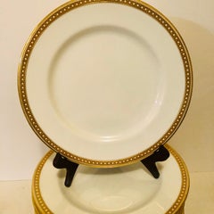 Set of 6 Copeland Spode Dinner Plates With Gold Borders and White Jeweling