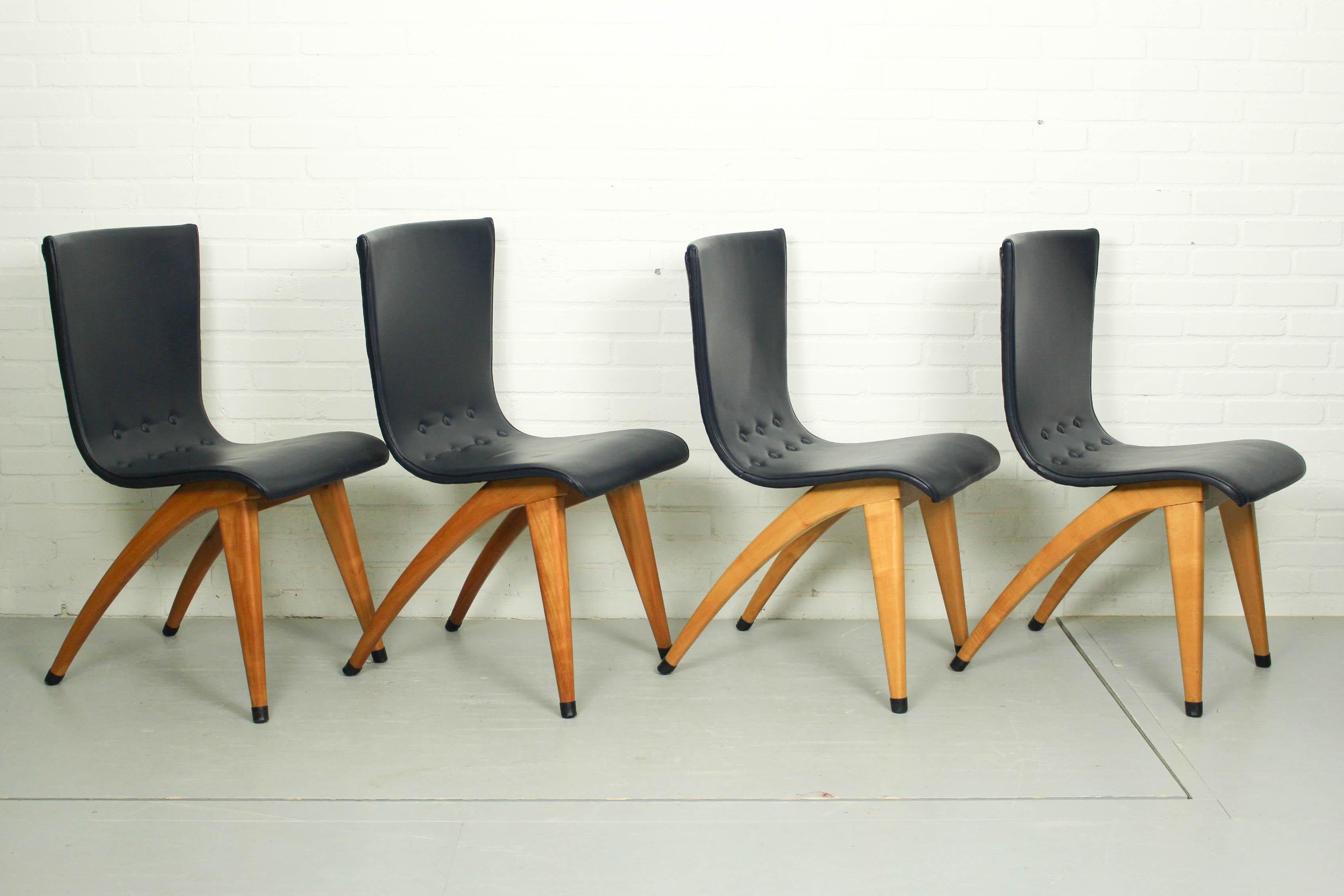 Set of 6 Cor Van Os Leatherette Dining Chair Model Swing, 1960s In Good Condition For Sale In Appeltern, Gelderland