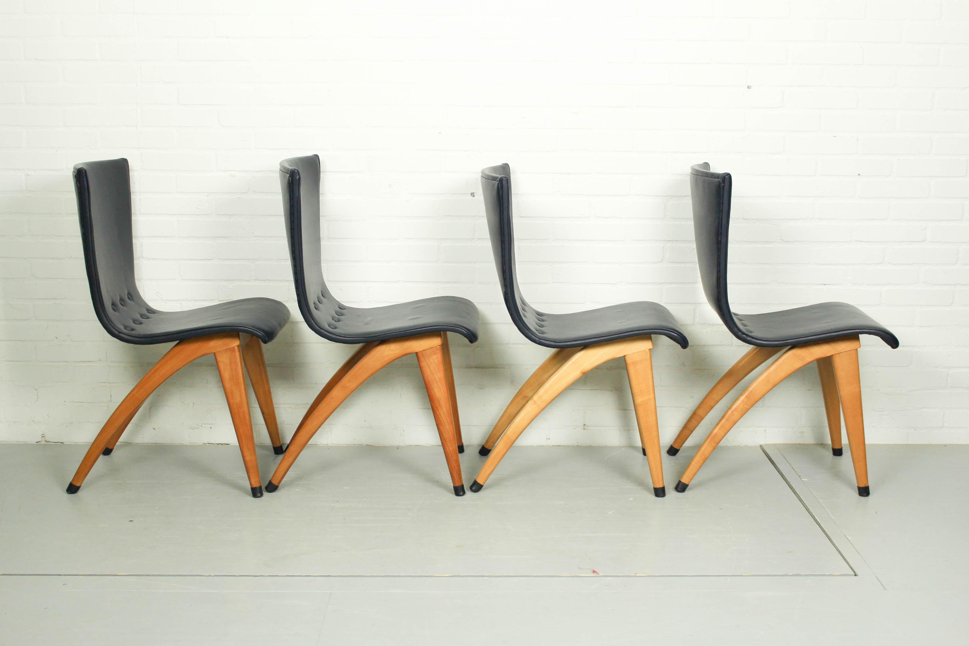20th Century Set of 6 Cor Van Os Leatherette Dining Chair Model Swing, 1960s For Sale