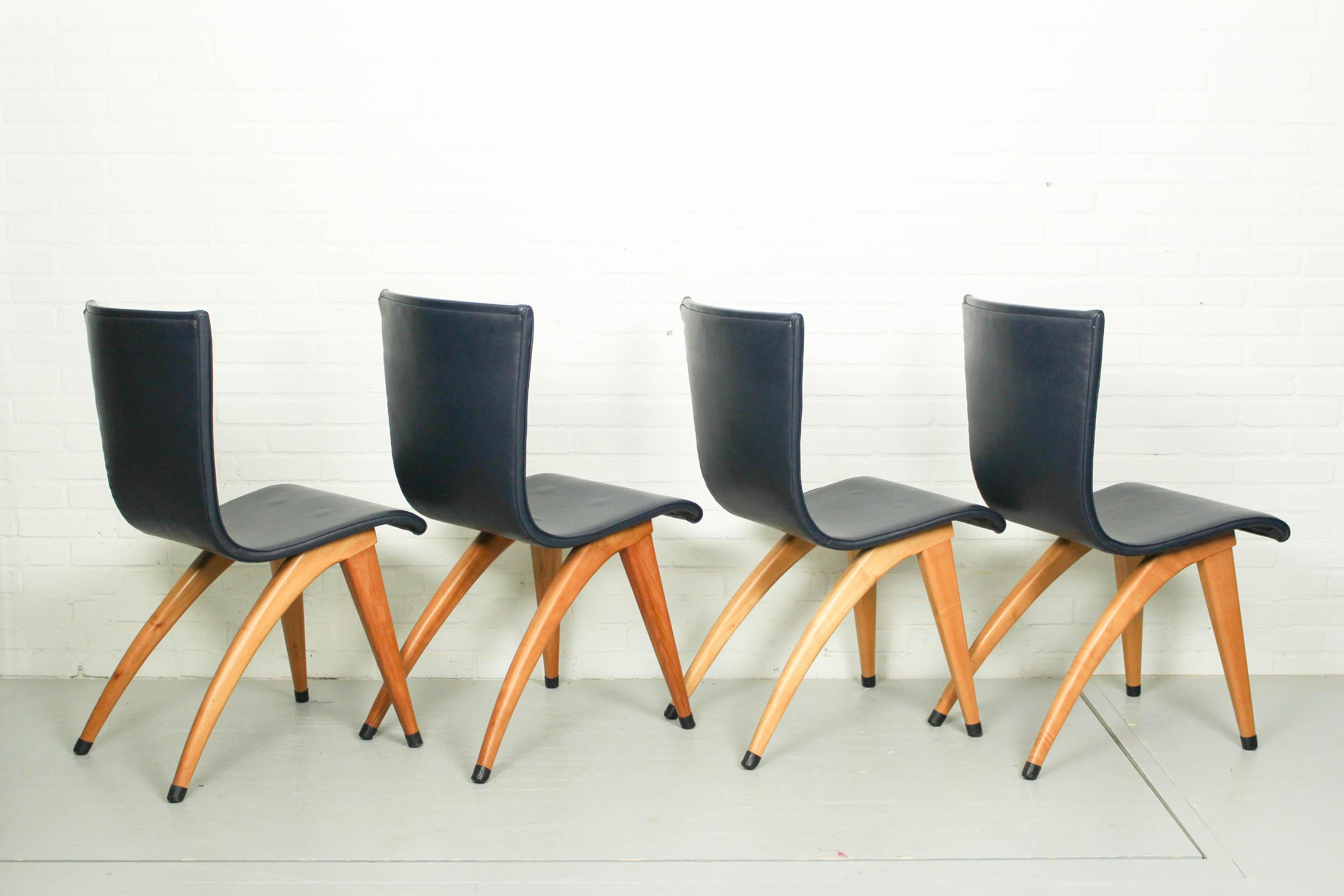 Faux Leather Set of 6 Cor Van Os Leatherette Dining Chair Model Swing, 1960s For Sale