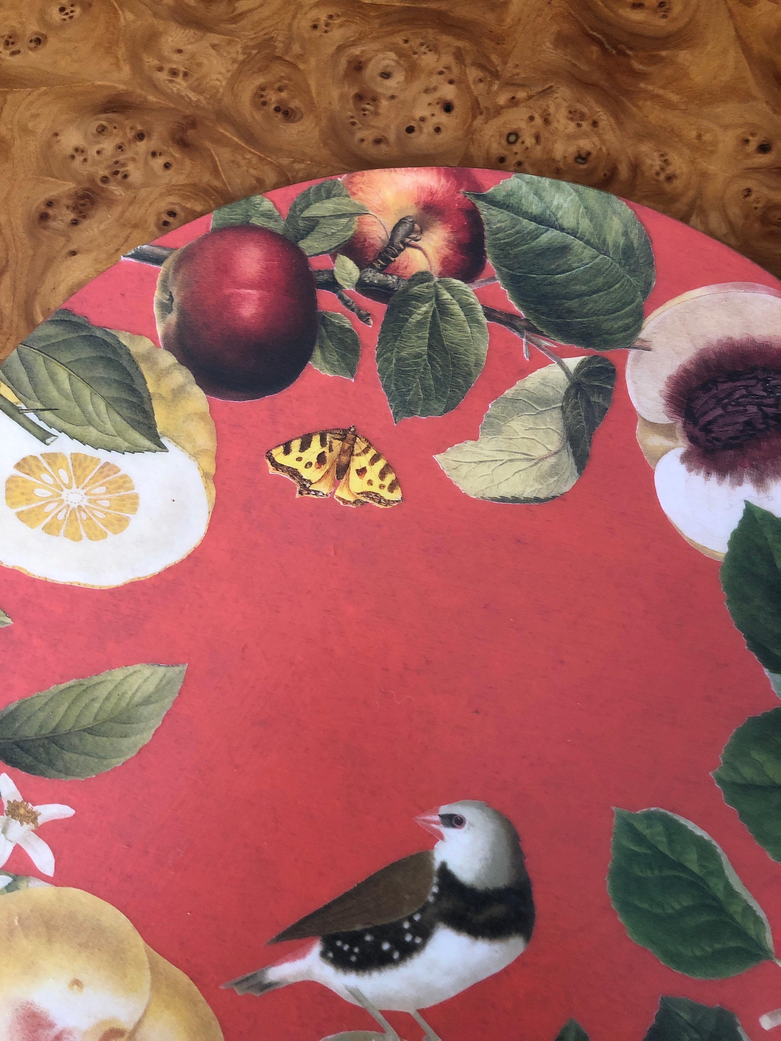 American Classical Set of 6 Coral Ground Handmade Decoupage Round Place Mats For Sale
