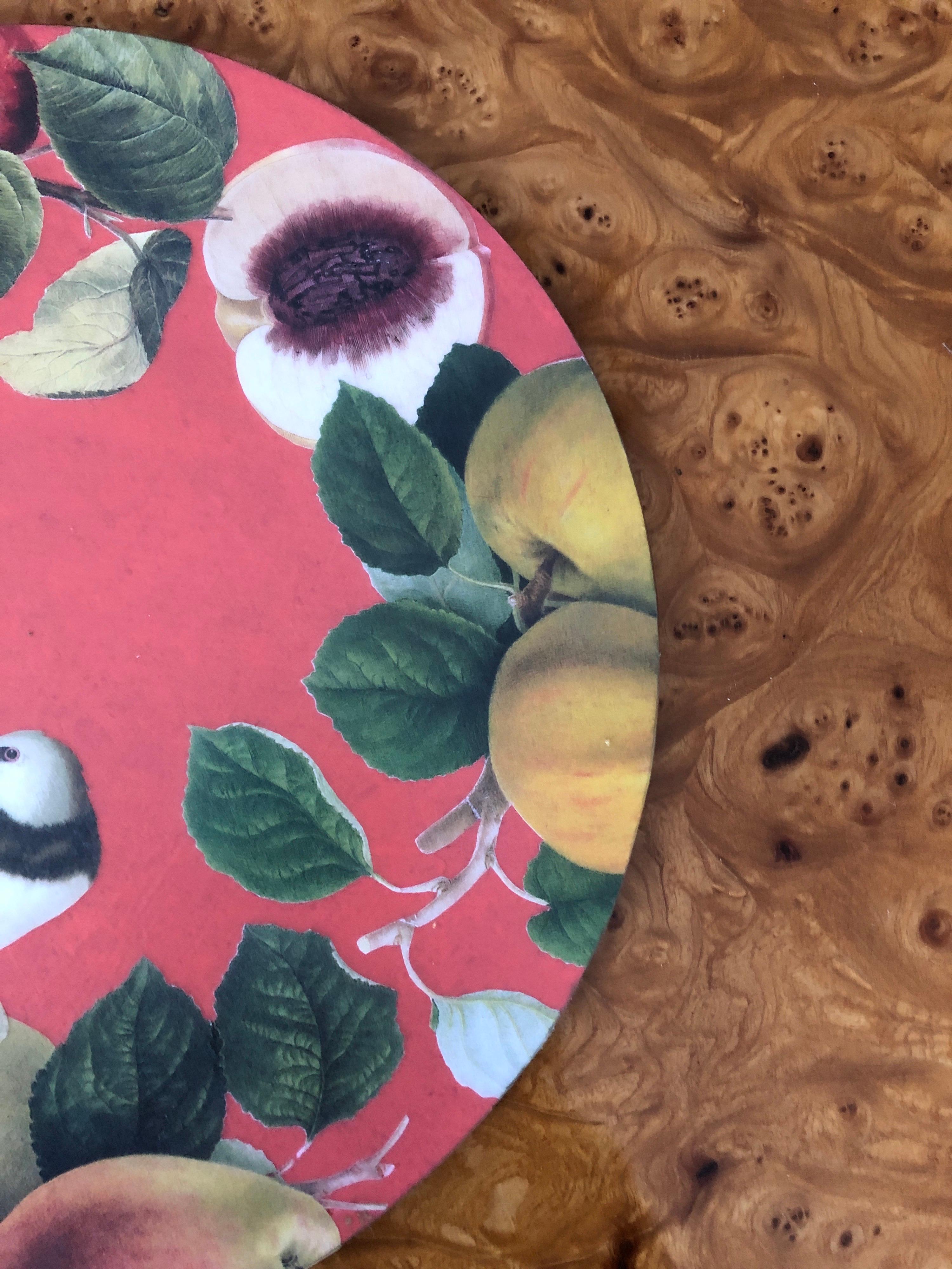 American Set of 6 Coral Ground Handmade Decoupage Round Place Mats For Sale