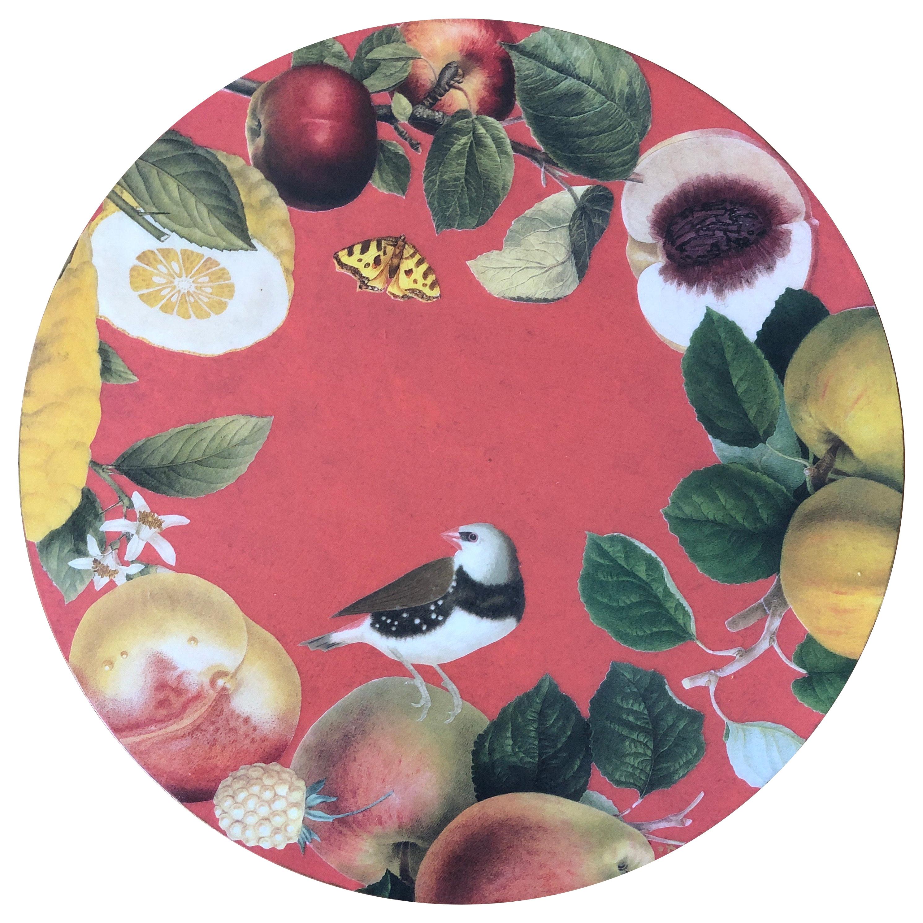 Set of 6 Coral Ground Handmade Decoupage Round Place Mats For Sale