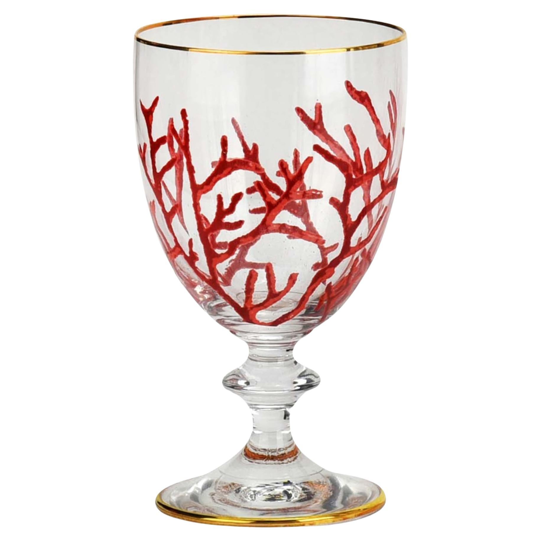 Set of 6 Coral Stemmed Water Glasses For Sale