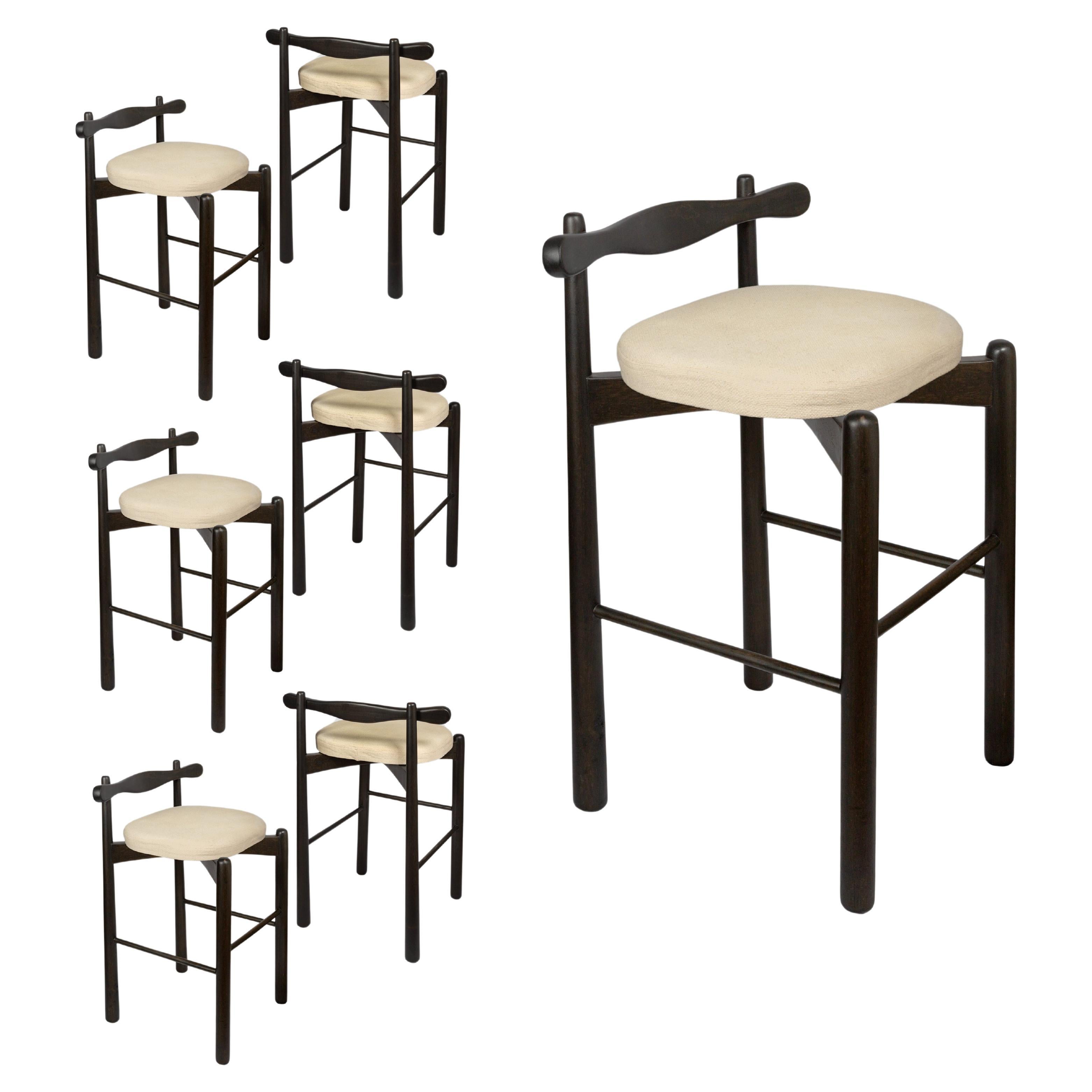 Set of 6 Counter Stools Uçá -   Ebony Finish Wood (fabric ref : F13)