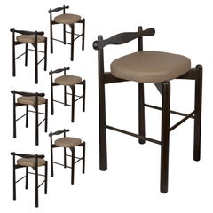 Set of 6 Counter Stools Uçá -  Ebony Finish Wood (fabric ref : F04)