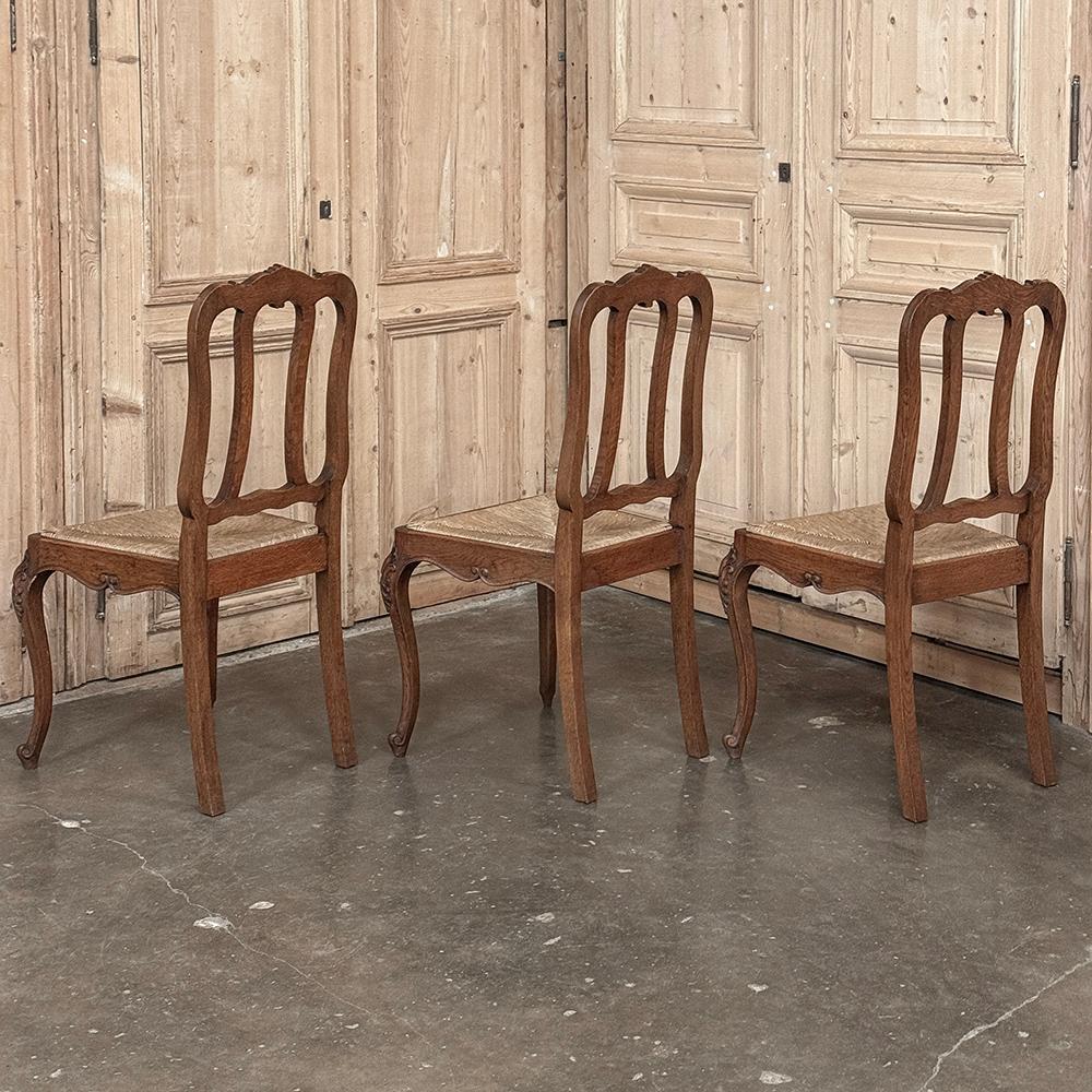 XX secolo Set di 6 sedie da pranzo country francesi con sedute in giunco in vendita