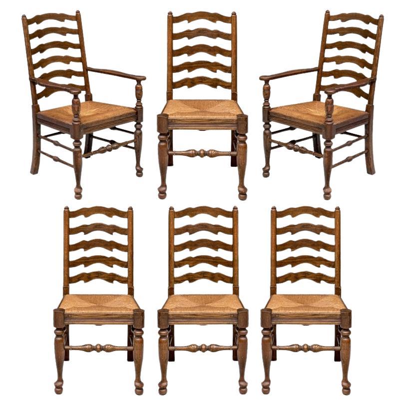 Set di 6 sedie da pranzo con schienale a scaletta in stile country francese in vendita