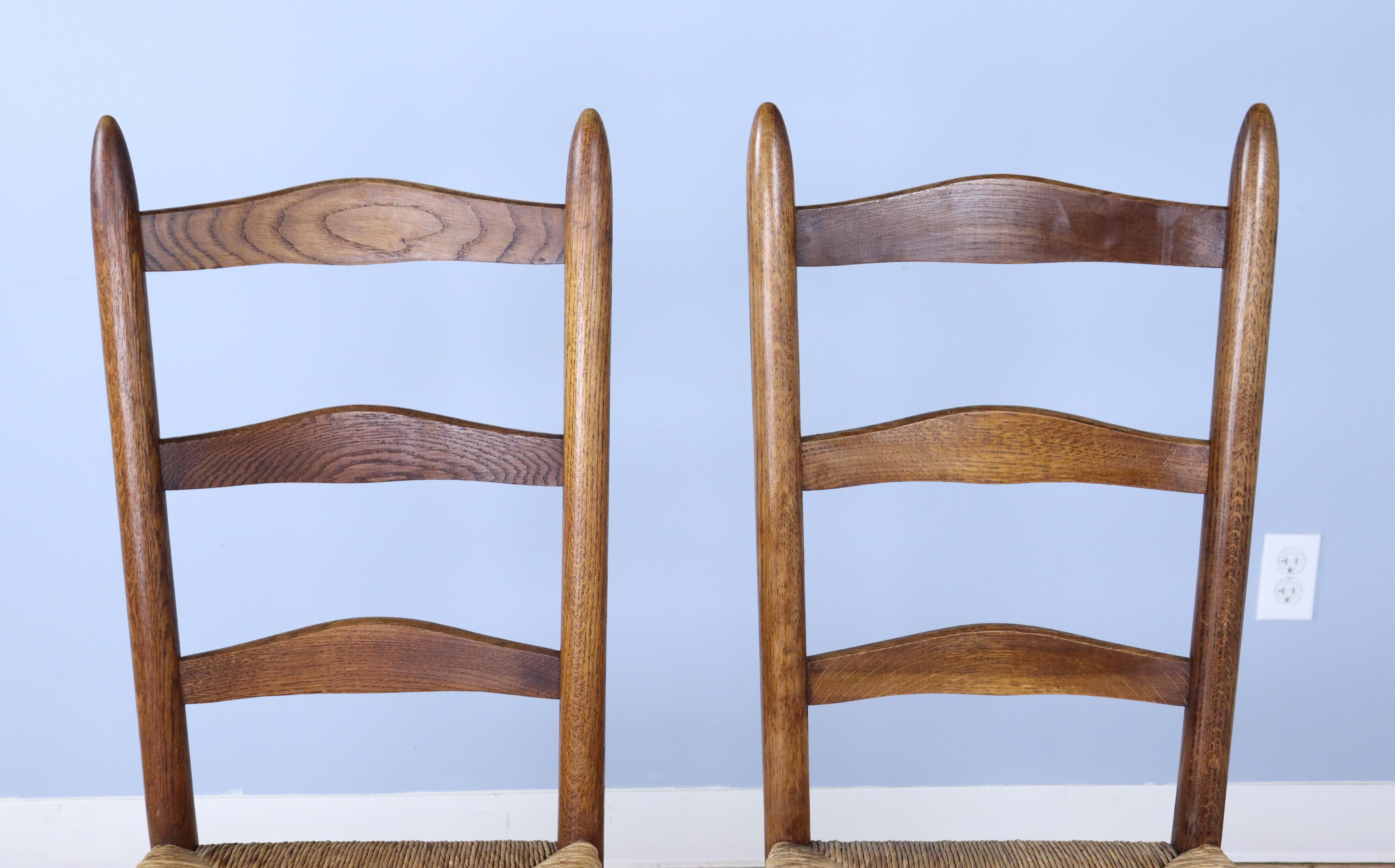 English Set of 6 Country Oak Ladderback Chairs