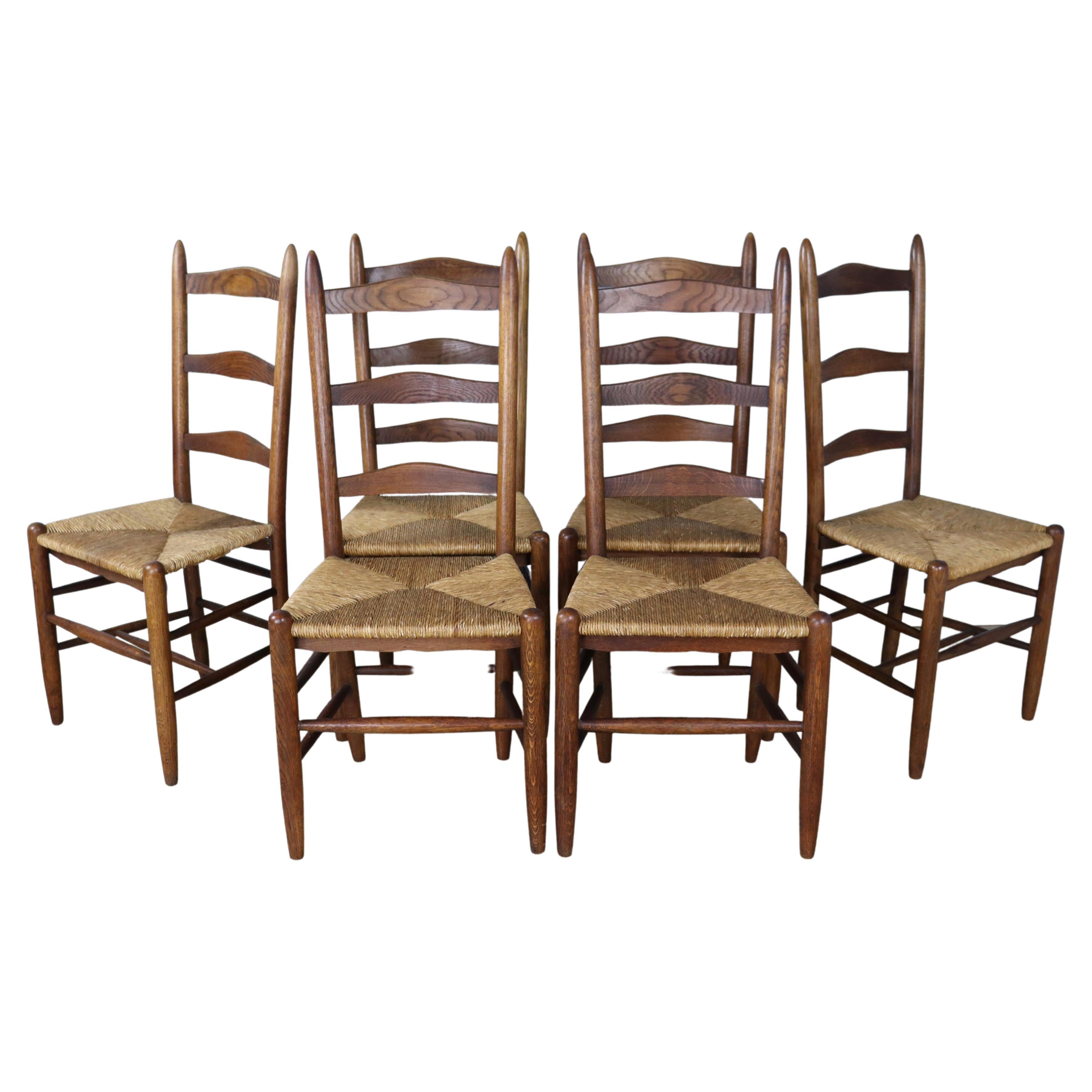 Set of 6 Country Oak Ladderback Chairs